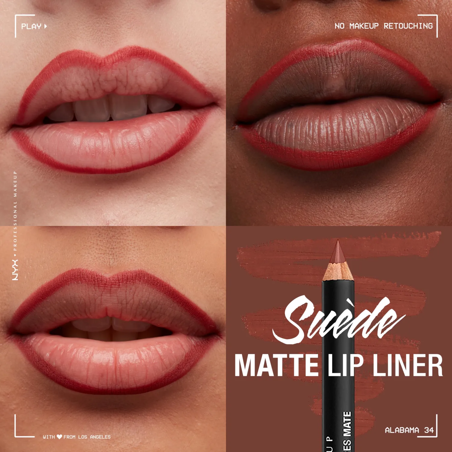 NYX PROFESSIONAL MAKEUP Suede Matte Lip Liner, Velvety-Smooth, Long-Lasting Formula For A Defined Lip Makeup Look - Alabama (Red)