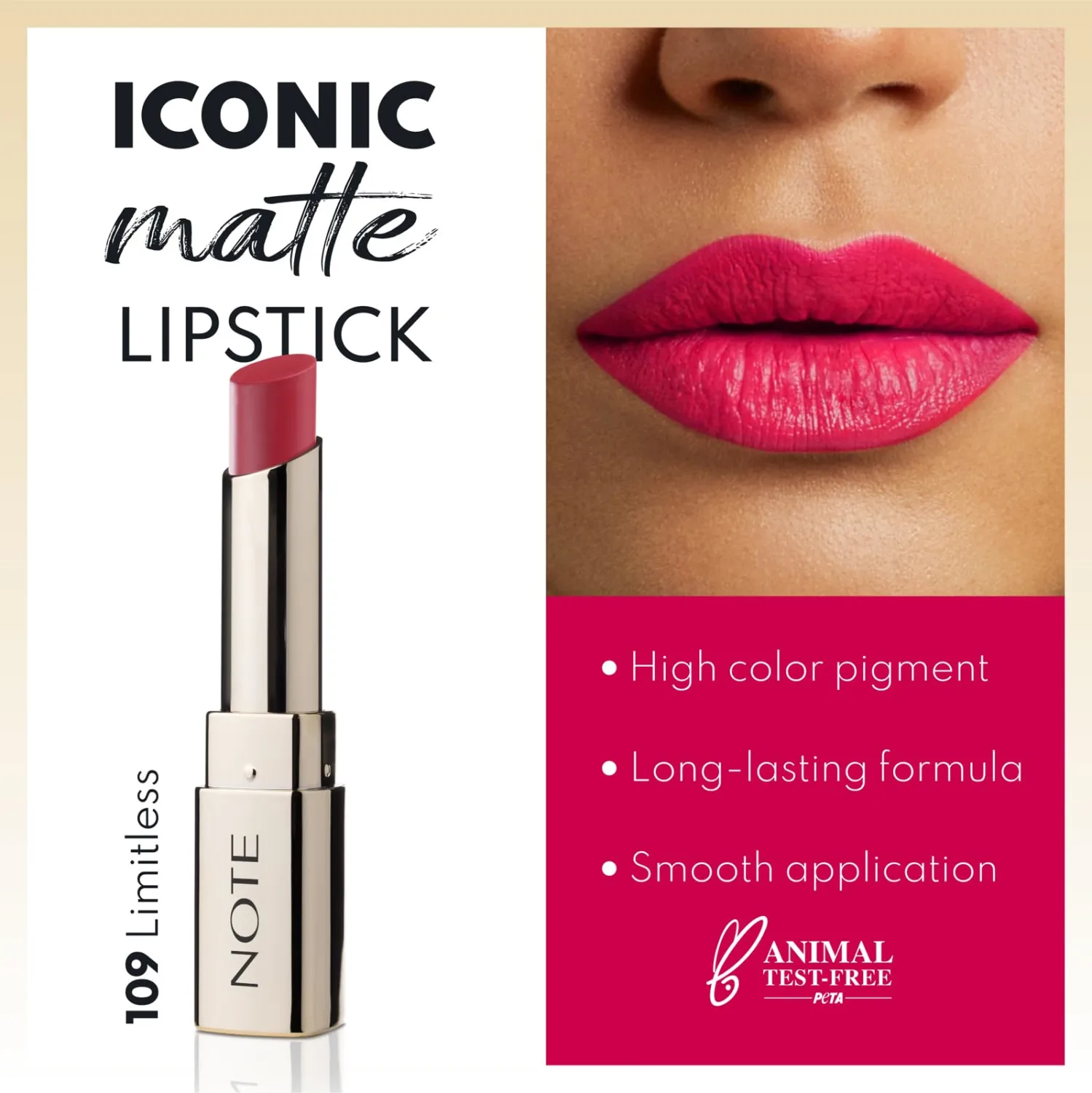 NOTE Cosmetique Iconic Matte Lipstick - Velvety Lipstick for Women - Non-Drying, Lightweight Lip Makeup - 109 Limitless - 0.11 oz
