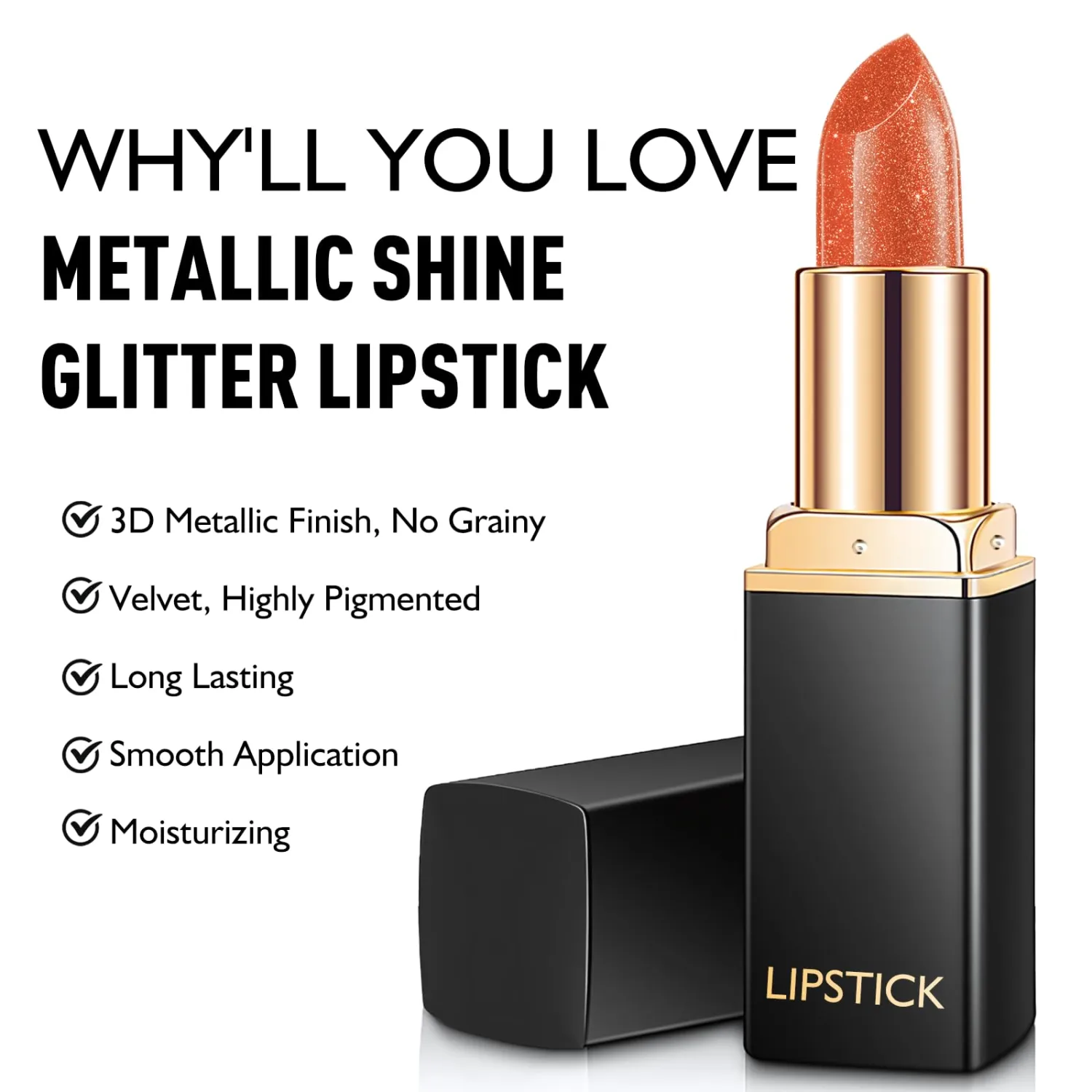 Pink Lipstick for Women with Metallic Shimmer Shine, Long Lasting Lip Stick Glitter Moisturizing Lightweight Full Coverage Lip Makeup, Non-Sticky Diamond Pearl Shiny Cream Lipstick Balm, 09