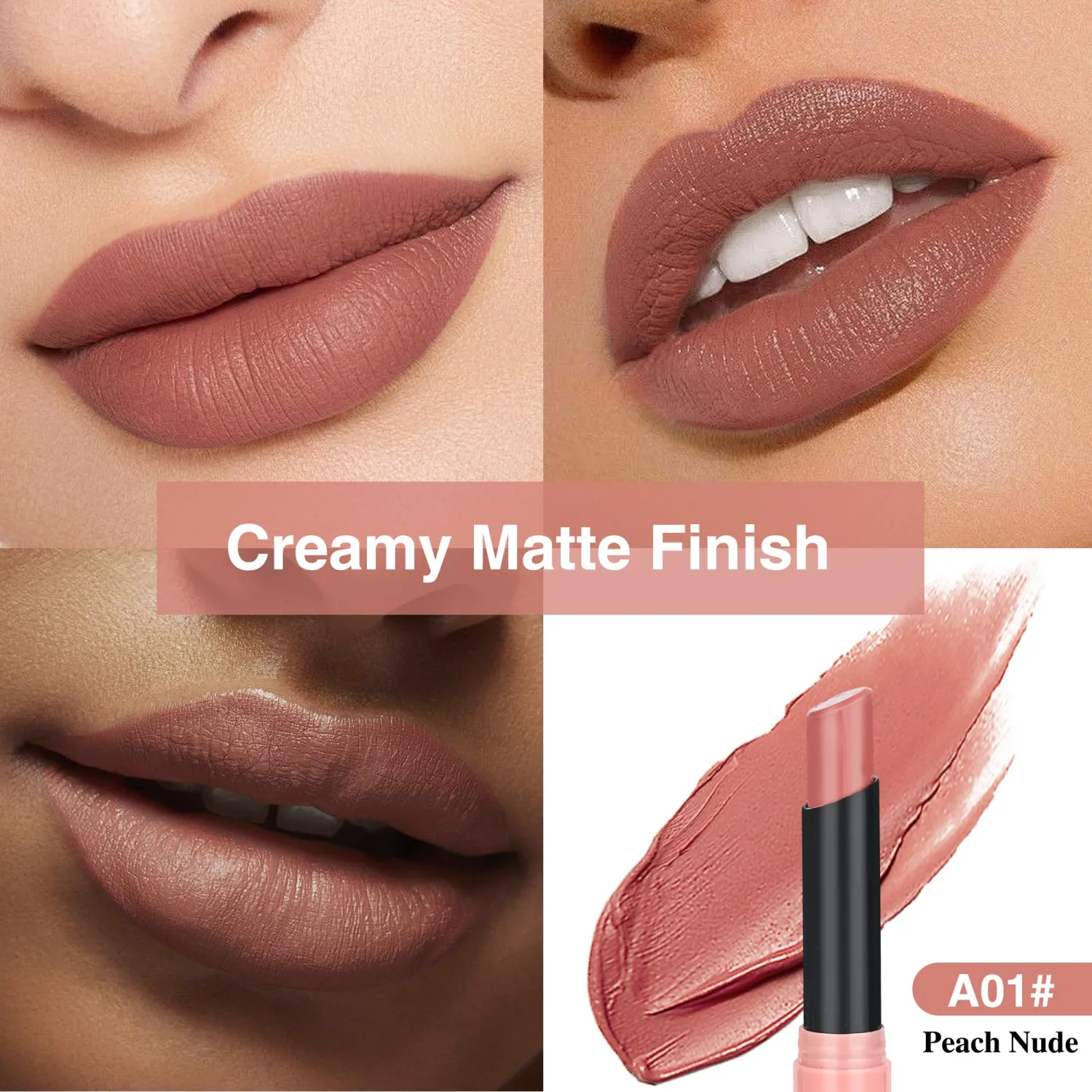 Nude Pink Lipstick for Women，Matte Velvet Satin Lipsticks，Hydrate Lip stick Non-Drying Long Lasting Lip Stain Daily Makeup，Creamy Silky Texture，Highly pigment Formula，Vegan & Cruelty-Free，A01#