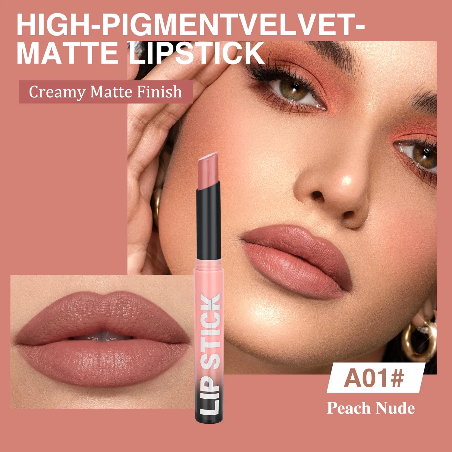 Nude Pink Lipstick for Women，Matte Velvet Satin Lipsticks，Hydrate Lip stick Non-Drying Long Lasting Lip Stain Daily Makeup，Creamy Silky Texture，Highly pigment Formula，Vegan & Cruelty-Free，A01#