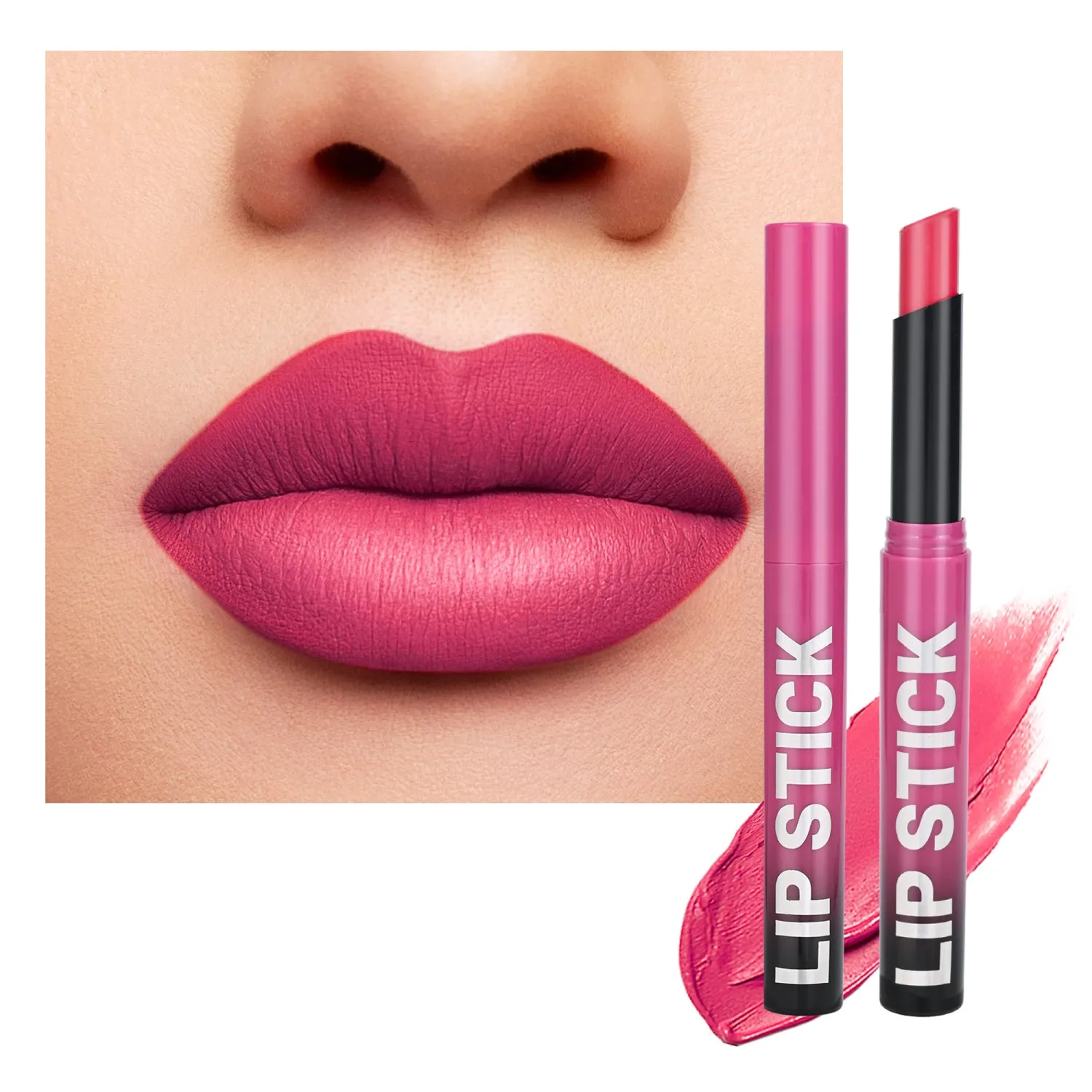Hot Pink Lipstick for Women,Matte Velvet Satin Lipsticks,Hydrate Lip stick Non-Drying Long Lasting Lip Stain Daily Makeup,Creamy Silky Texture,Highly pigment Formula,Vegan & Cruelty-Free,A05#