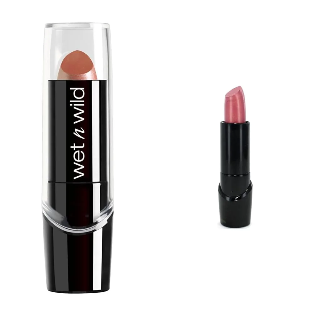 wet n wild Silk Finish Lipstick Bundle with Hydrating Lip Colors Breeze Nude and Dark Pink Frost