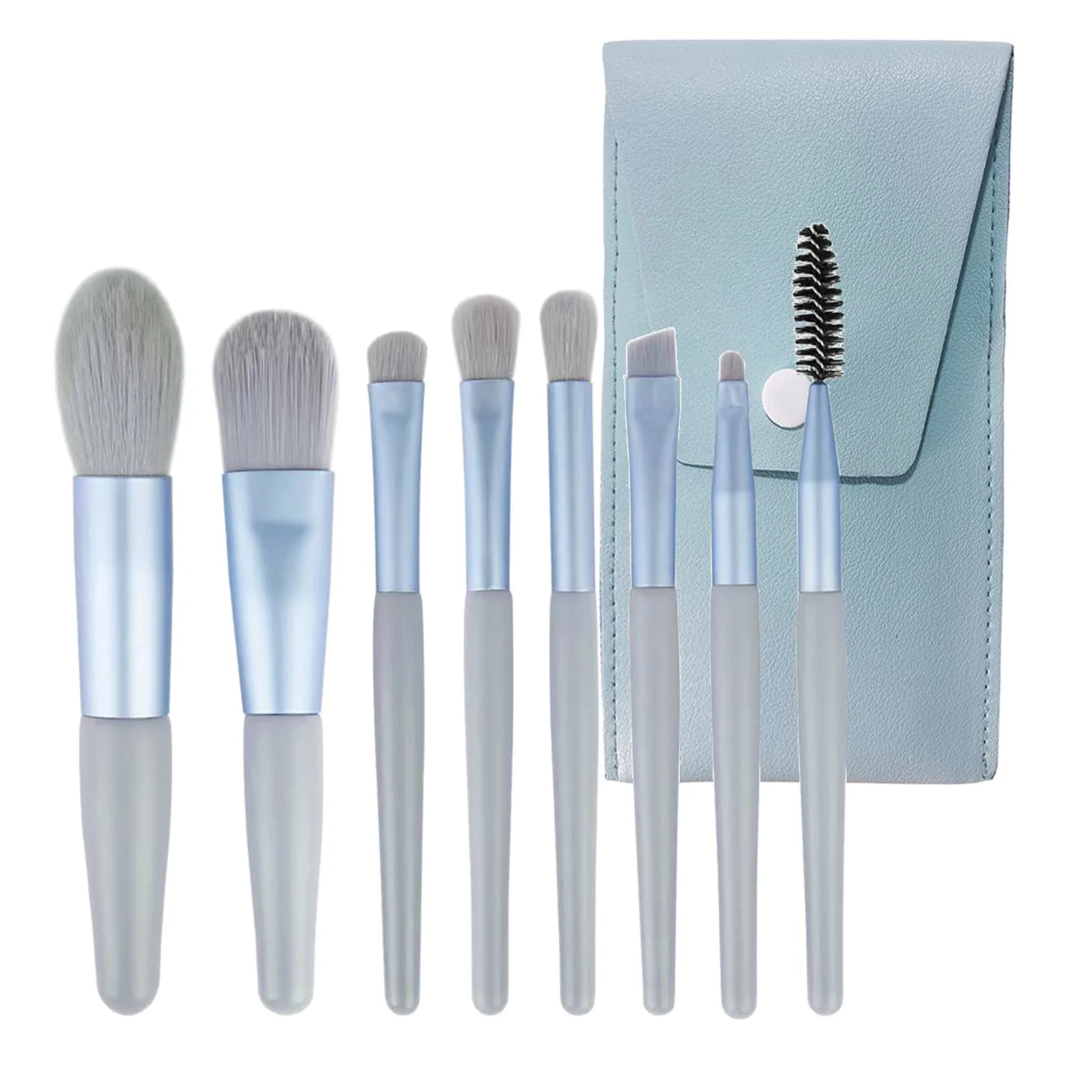 Makeup Brushes 8 Pieces Mini Makeup Brush Set, Makeup Brushes Foundation Blend Blush Concealer Eye Shadow Blend Eye Liner Makeup Brush Set for Travel Makeup Bag Compact and portable (Blue)