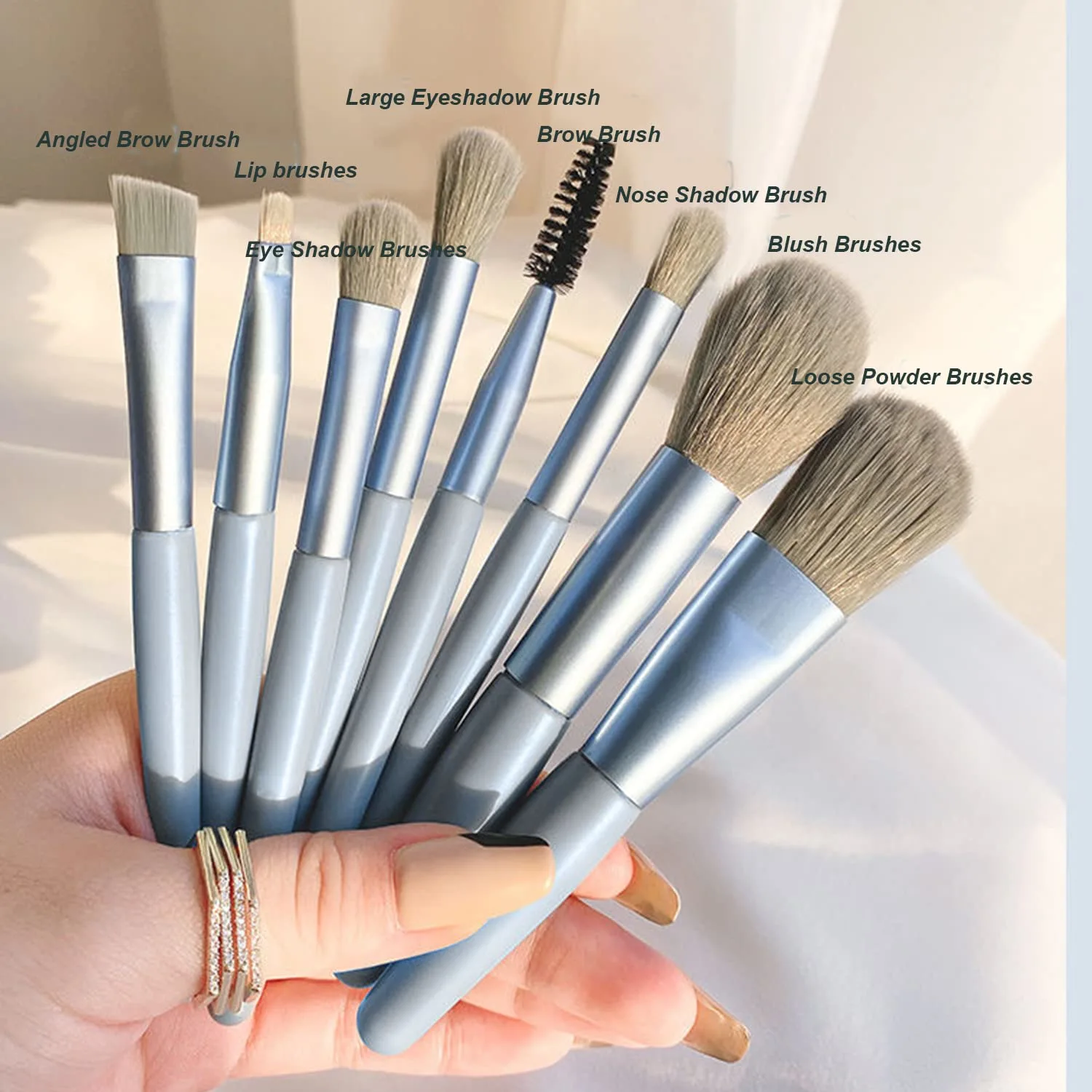 Makeup Brushes 8 Pieces Mini Makeup Brush Set, Makeup Brushes Foundation Blend Blush Concealer Eye Shadow Blend Eye Liner Makeup Brush Set for Travel Makeup Bag Compact and portable (Blue)