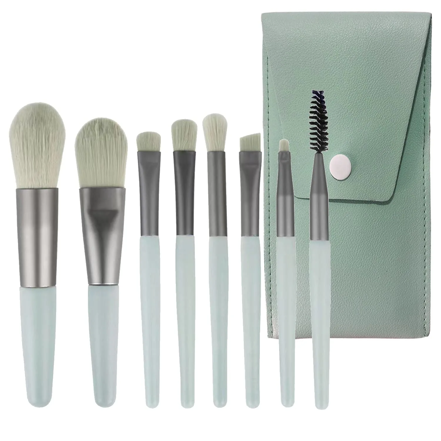 Makeup Brushes 8 Pieces Mini Makeup Brush Set, Makeup Brushes Foundation Blend Blush Concealer Eye Shadow Blend Eye Liner Makeup Brush Set for Travel Makeup Bag Compact and portable (Gray-green)
