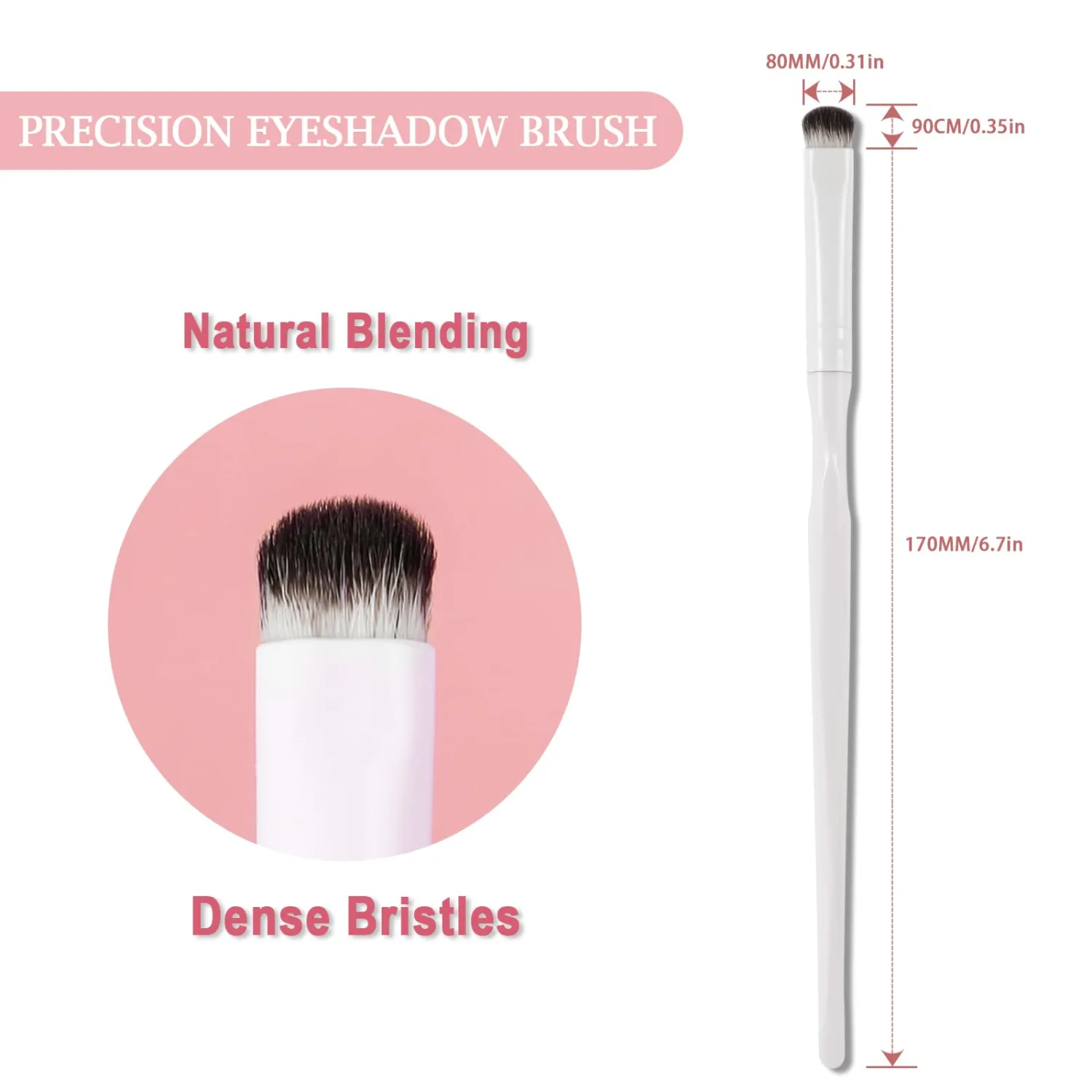 Eyeshadow Smudge Brush, 17CM Eye Shadow Makeup Brush Precision Blending Application with Curved Design Handle & Soft Synthetic Bristles, Vegan & Cruelty-Free for Powder, Cream White