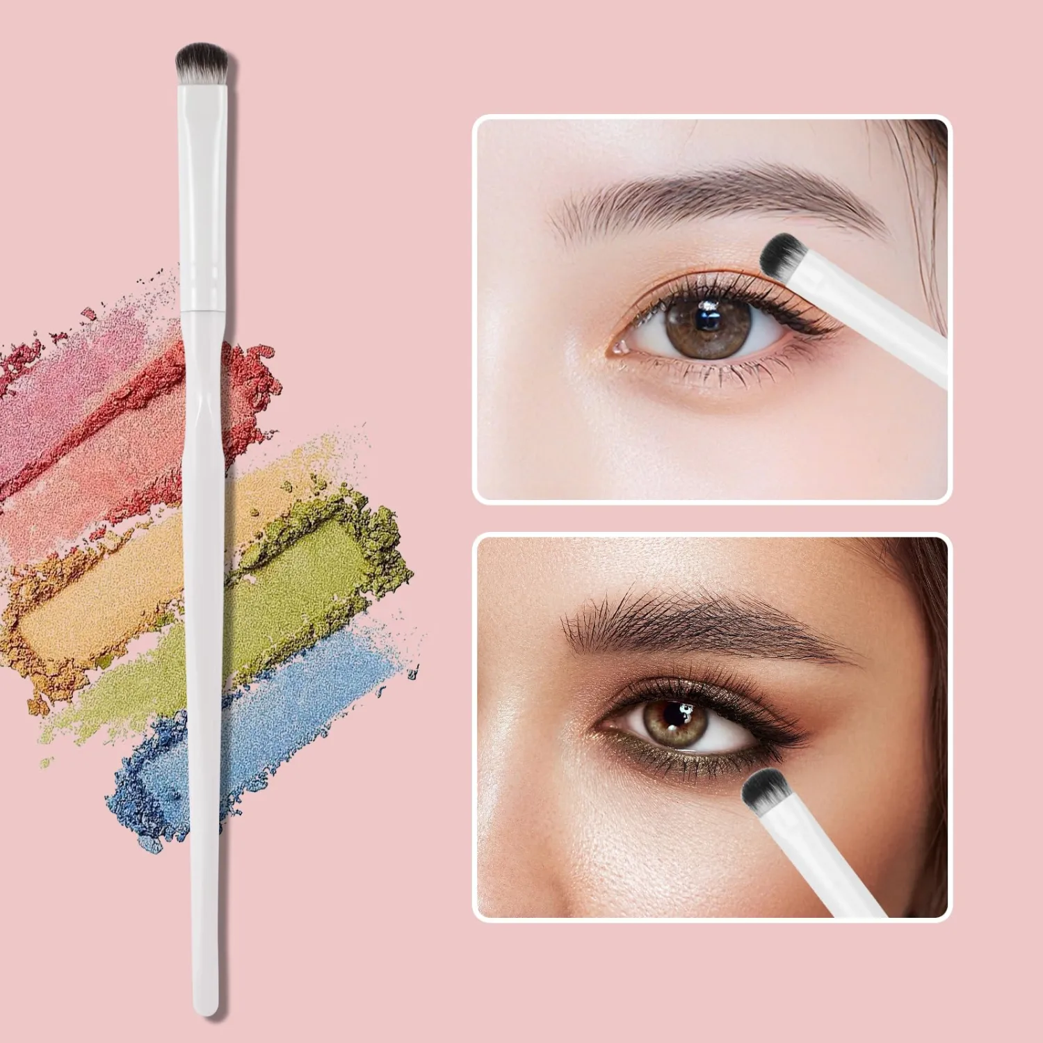 Eyeshadow Smudge Brush, 17CM Eye Shadow Makeup Brush Precision Blending Application with Curved Design Handle & Soft Synthetic Bristles, Vegan & Cruelty-Free for Powder, Cream White