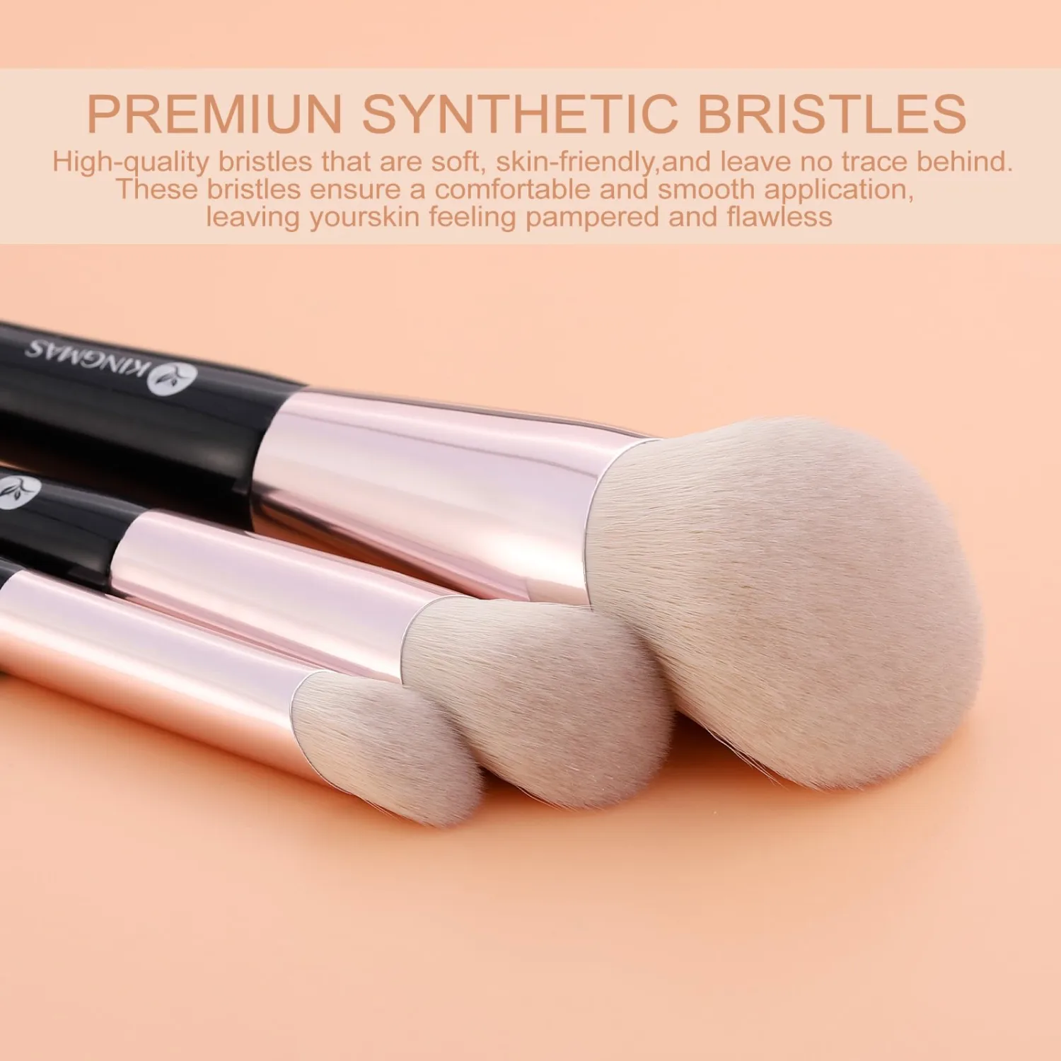 KINGMAS Angled Foundation Brush Concealer Brush, Premium Kabuki Makeup Brush for Liquid, Blending, Cream, Powder, Blush Buffing Stippling Face Makeup Tools White (Black, 3Pcs (170W/270W/370W))
