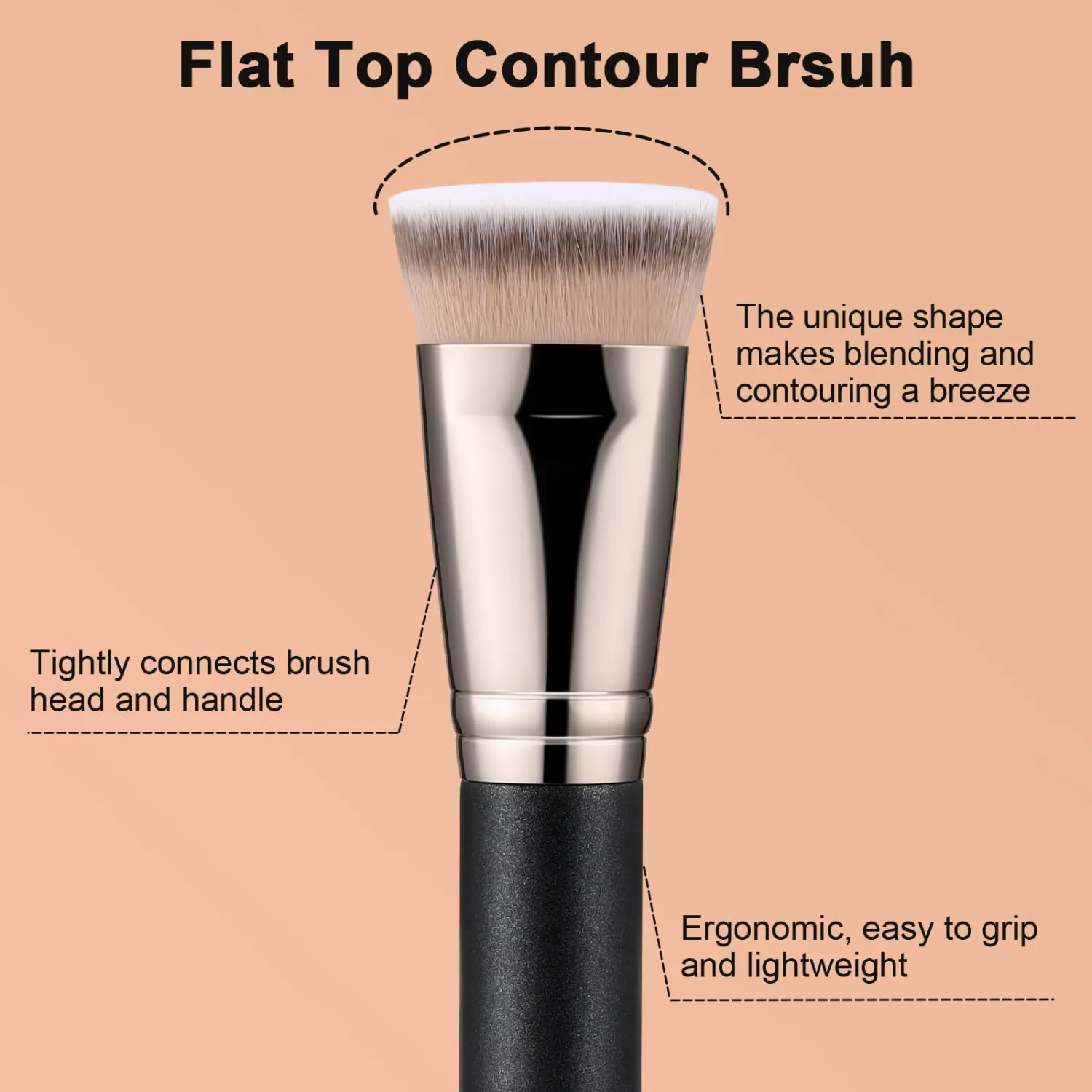 TEOYALL Flat Top Contour Brsuh, Soft Dense Synthetic Bristles Sculpt Contour Blending Buffing Brush For Liquid Cream Contour Bronzer