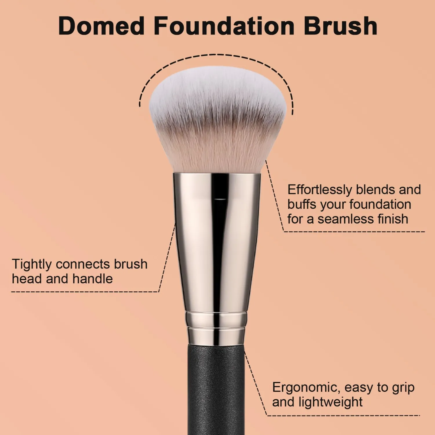 TEOYALL Domed Foundation Brush, Soft Dense Synthetic Bristles Blending Brush for Liquid Cream Foundation Bronzer Contour