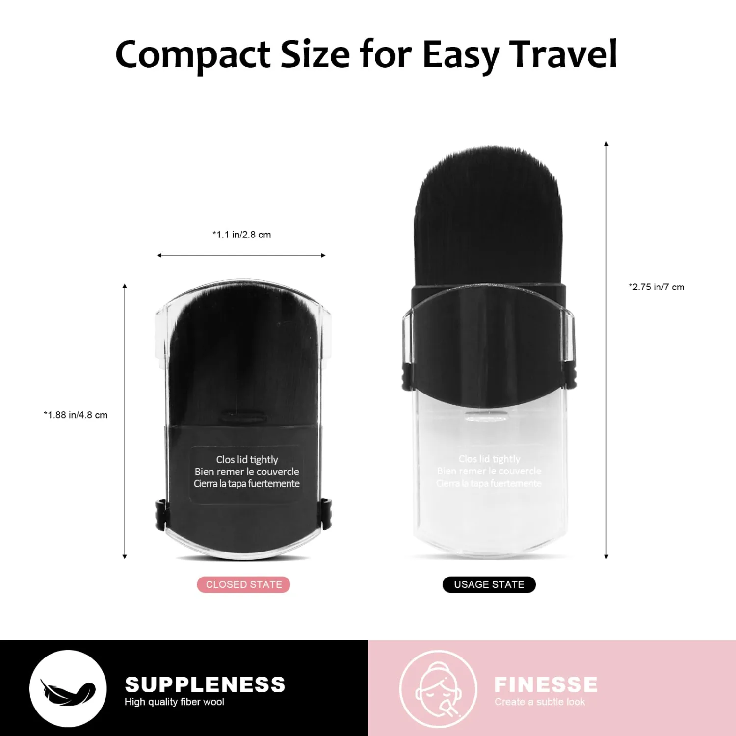 Retractable Makeup Brush 2 Pack with Cover, Ultra-Soft Synthetic Bristles for Travel, Face Powder & Foundation - Portable, Compact On-the-Go Touch Up