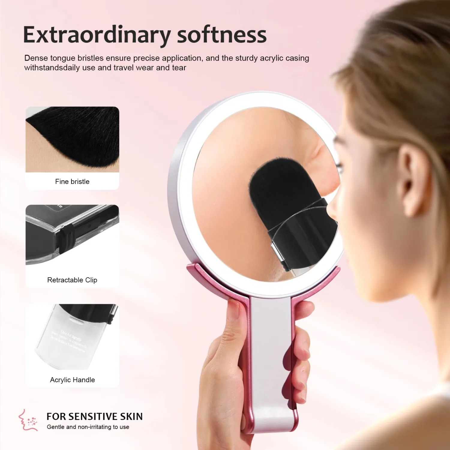 Retractable Makeup Brush 2 Pack with Cover, Ultra-Soft Synthetic Bristles for Travel, Face Powder & Foundation - Portable, Compact On-the-Go Touch Up