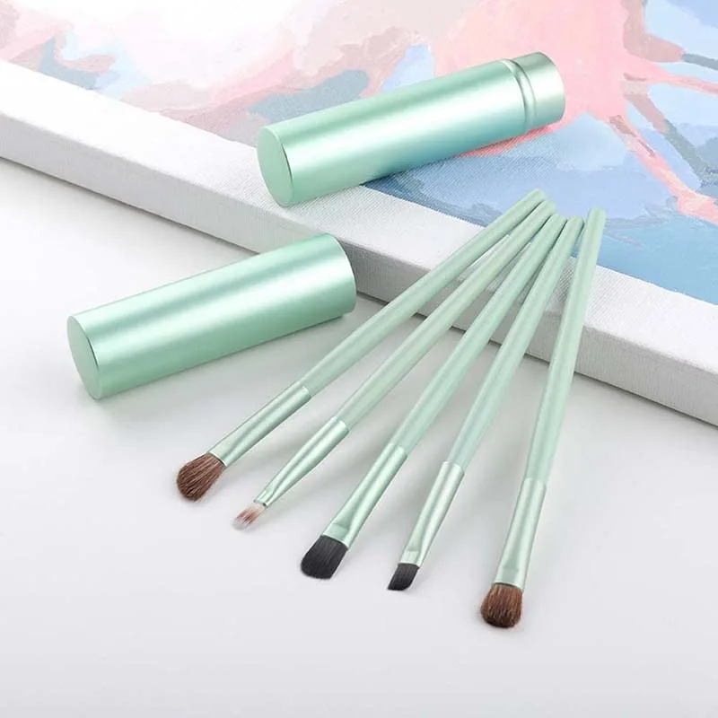 AKOAK 5 Pcs/set Travel Portable Mini Eye Makeup Brush Set Apply Eyeshadow Eyeliner Eyebrow Brush Lip Makeup Brush Set Makeup Tools (Green)