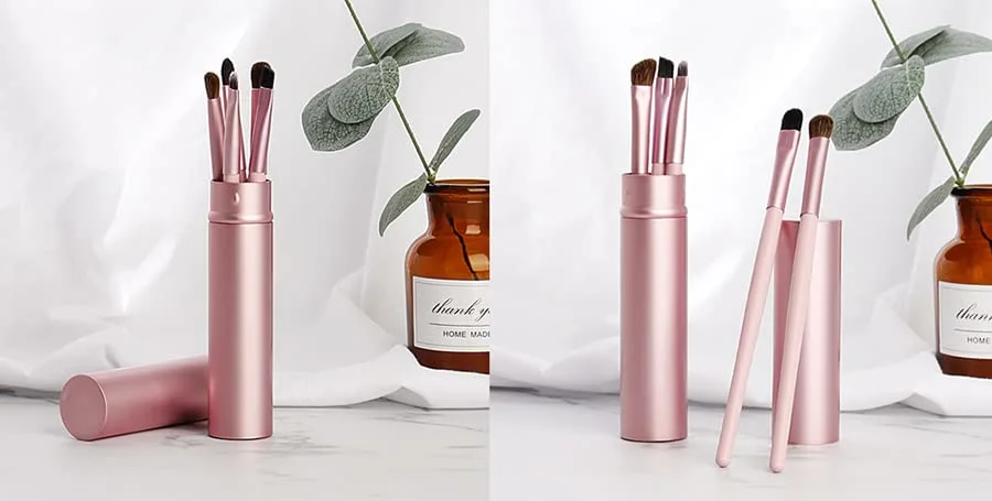 AKOAK 5 Pcs/set Travel Portable Mini Eye Makeup Brush Set Apply Eyeshadow Eyeliner Eyebrow Brush Lip Makeup Brush Set Makeup Tools (Pink)