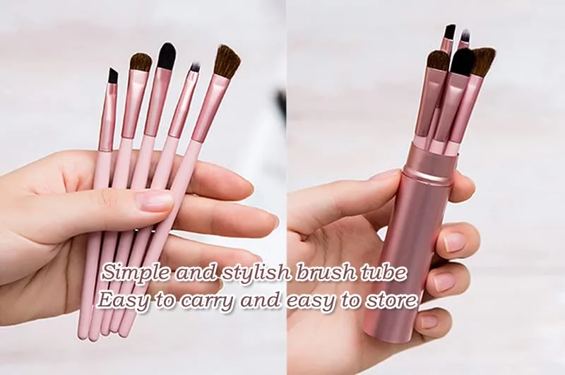 AKOAK 5 Pcs/set Travel Portable Mini Eye Makeup Brush Set Apply Eyeshadow Eyeliner Eyebrow Brush Lip Makeup Brush Set Makeup Tools (Pink)