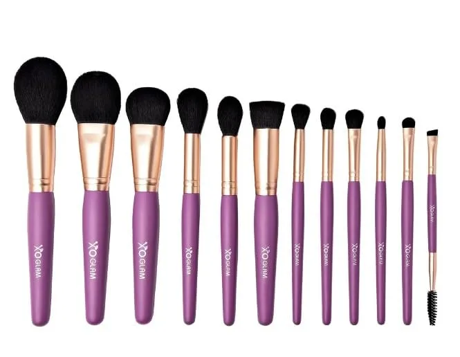 12Pcs Purple Passion Makeup Brush Set Premium Synthetic Blending Buffer Powder Eye Shading Eyeshadow Pencil Foundation Highlighter Cosmetics Brushes