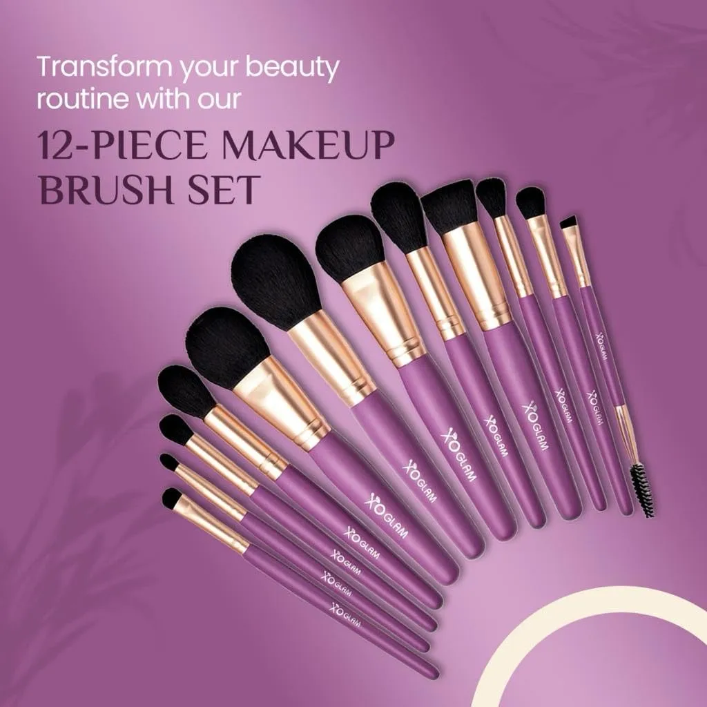 12Pcs Purple Passion Makeup Brush Set Premium Synthetic Blending Buffer Powder Eye Shading Eyeshadow Pencil Foundation Highlighter Cosmetics Brushes
