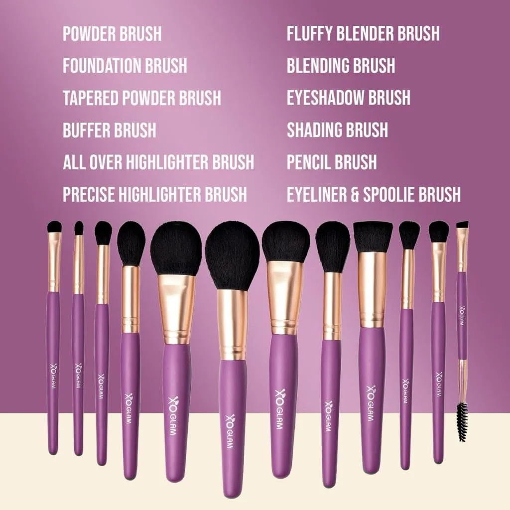12Pcs Purple Passion Makeup Brush Set Premium Synthetic Blending Buffer Powder Eye Shading Eyeshadow Pencil Foundation Highlighter Cosmetics Brushes