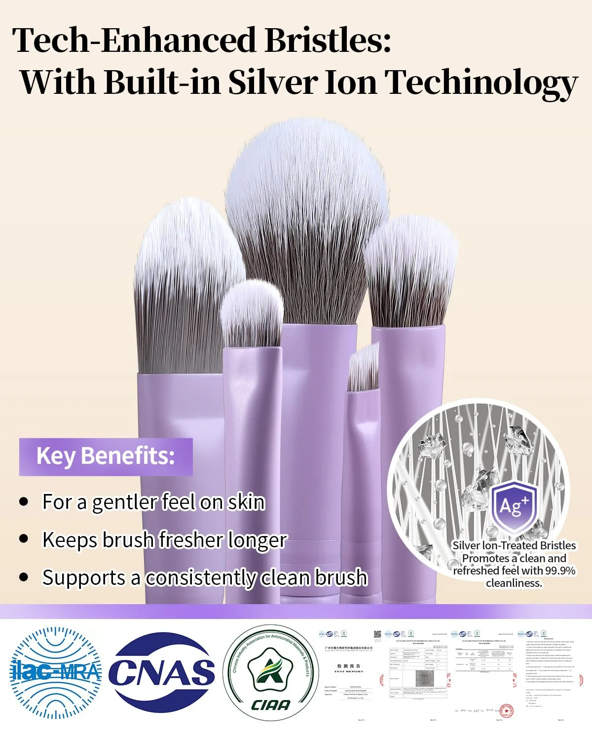 EIGSHOW Makeup Brush Set 5Pcs Basic Makeup Brushes for Powder Foundation Eyeshadow Eyeliner, Synthetic Silver Ion Bristles, Travel-Friendly, Vegan & Cruelty-Free (Matte Purple)