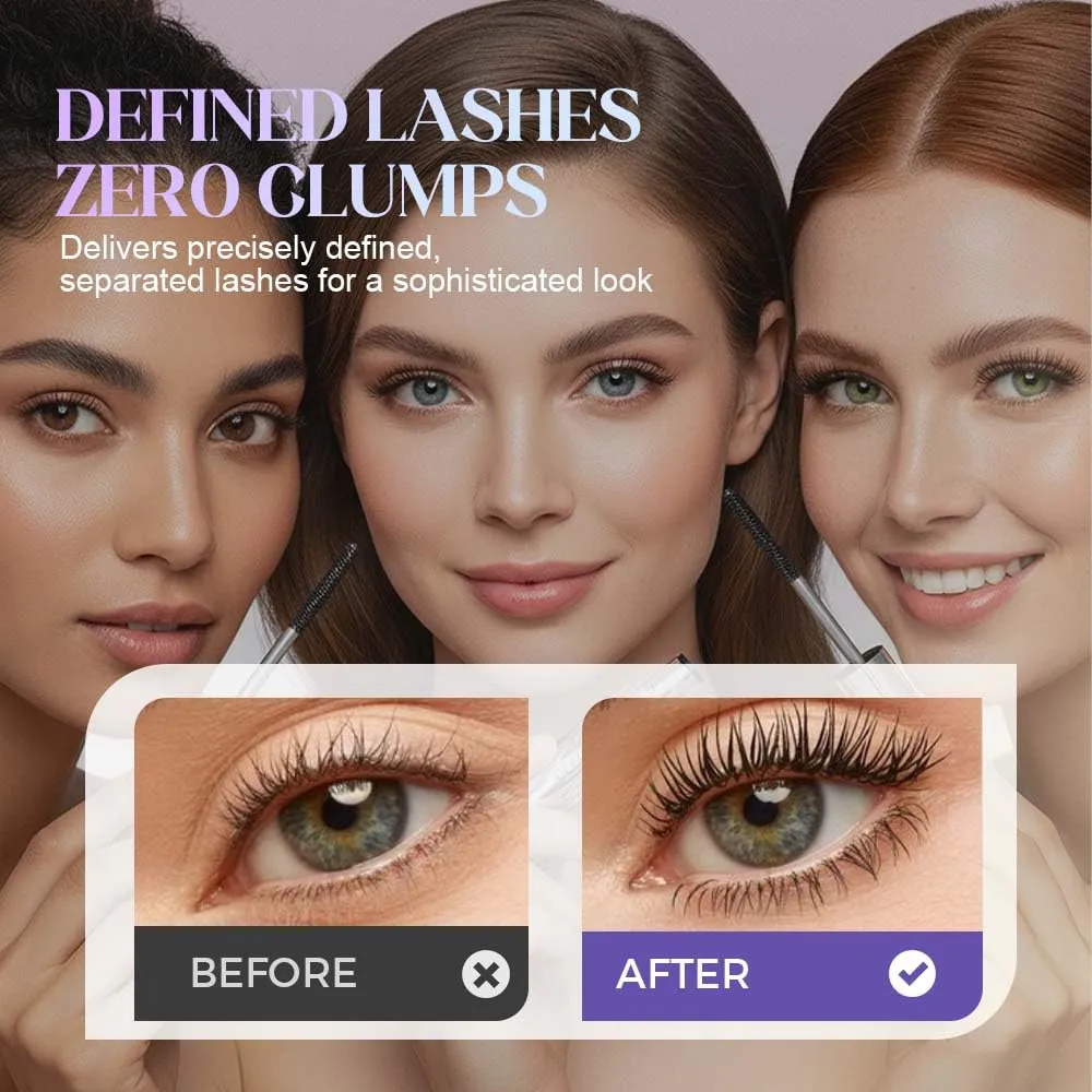 Waterproof Fibre Mascara, 2026 Upgrade Threaded Wand Lash Mascara Lengthening Curling Screw Head, Long Lasting Smudge Proof Tubular Mascara Clump Free Dramatic Volumizing