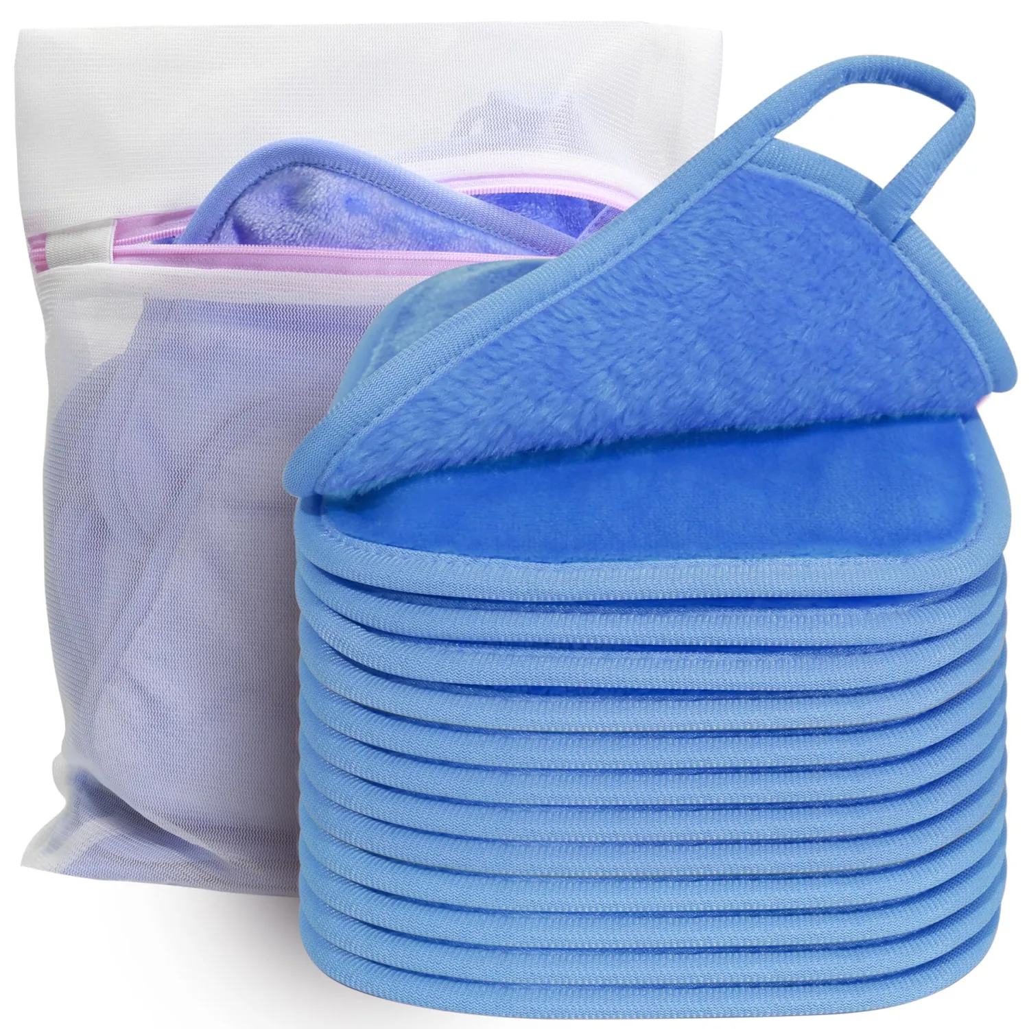 KODAMO Makeup Remover Cloth, Reusable Makeup Remover Pads Washable with Mesh Bag, Microfiber Makeup Removal Face Wash Cloths with Just Water, Gentle Soft, 12 Pack