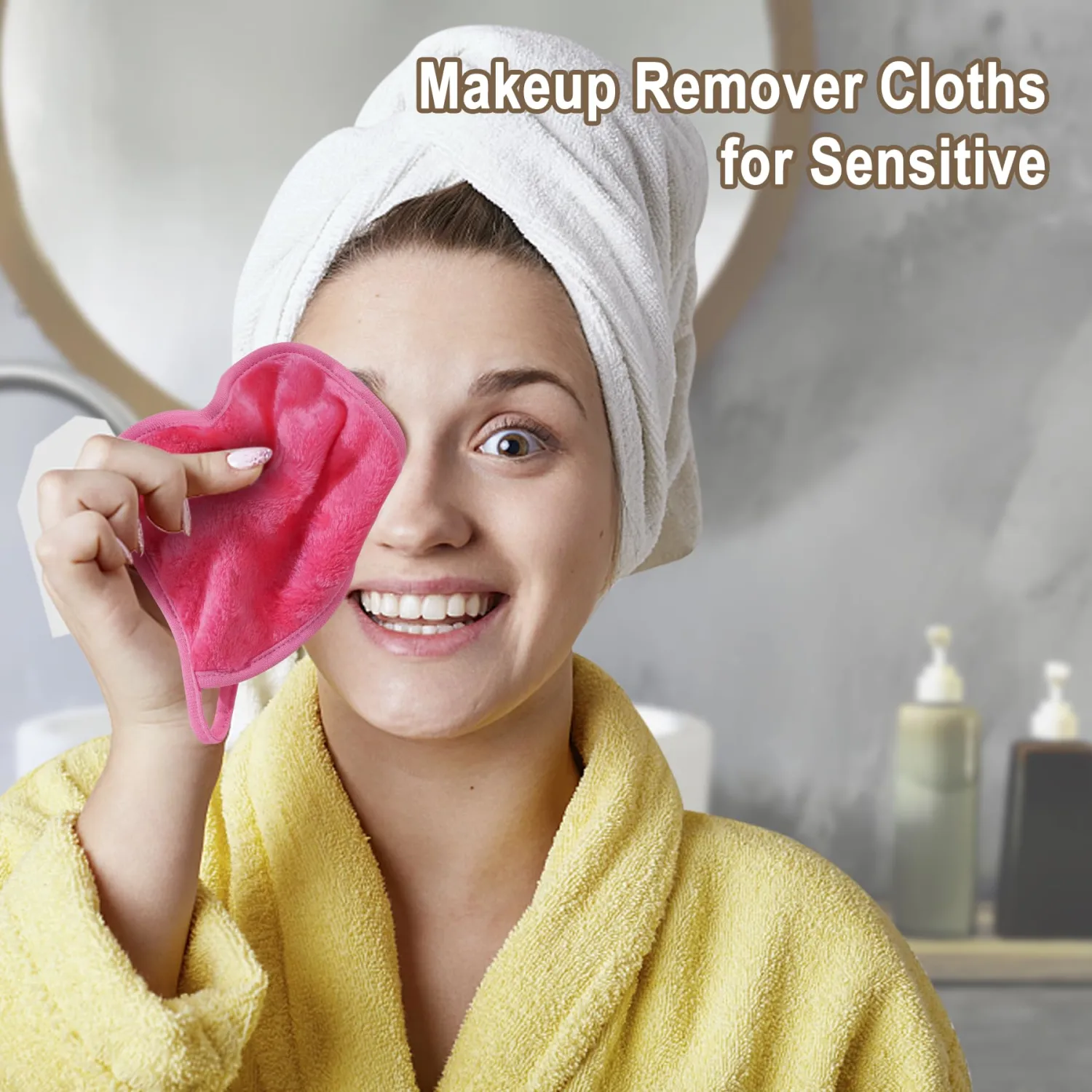 KODAMO Makeup Remover Cloth, 12 Pack Reusable Makeup Remover Towels with Washable Travel Bag, Microfiber Face Wash Cloths for Women All Skin Types, Coral/Pink/Green/Grey