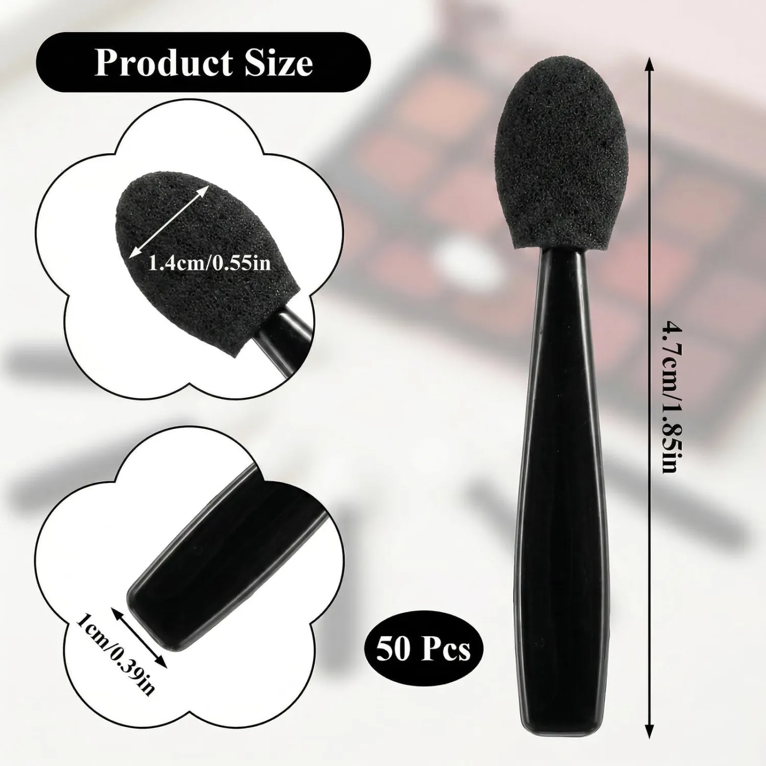 50 Pcs Disposable Eye Shadow Applicators, Mini Eye Shadow Applicators Sticks, Disposable Makeup Eyeshadow Sponges, Eyes Makeup Brushes with Black Sponge Tip for Women