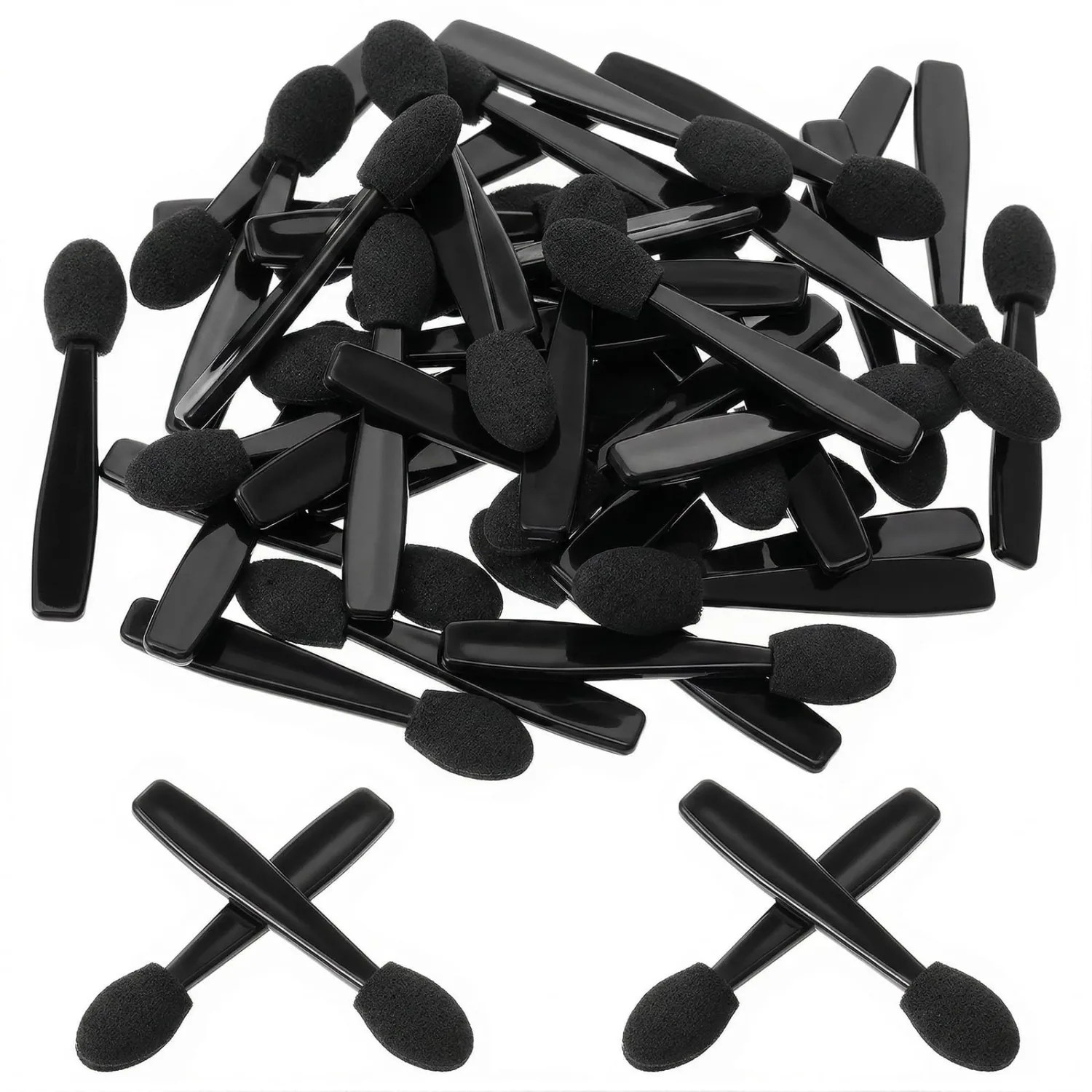 50 Pcs Disposable Eye Shadow Applicators, Mini Eye Shadow Applicators Sticks, Disposable Makeup Eyeshadow Sponges, Eyes Makeup Brushes with Black Sponge Tip for Women