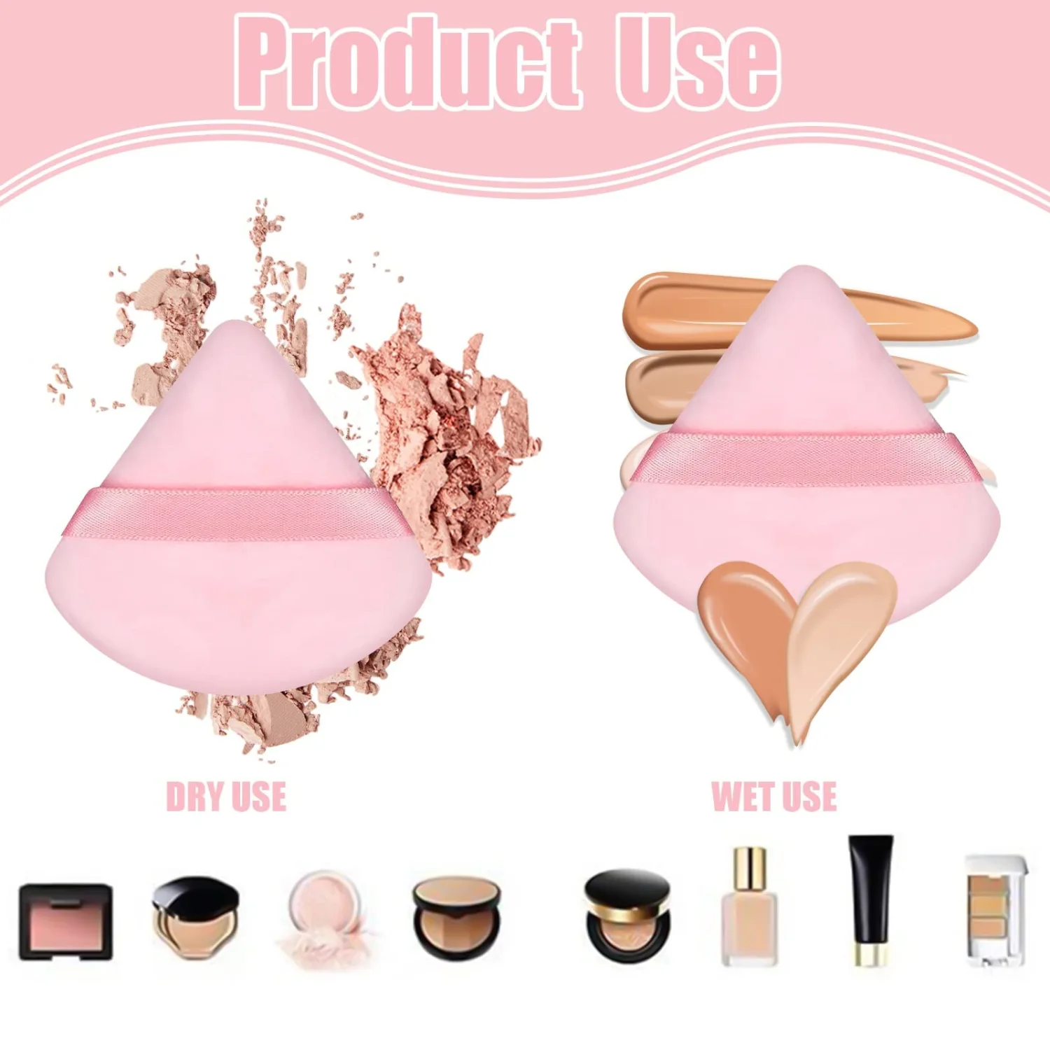 Pimoys 12 Pieces Powder Puff Face Triangle Makeup Puff Soft Cosmetic Foundation Sponge Velour Puff for Loose Powder Body Powder Beauty Wet Dry Makeup Tool(Black, Pink)