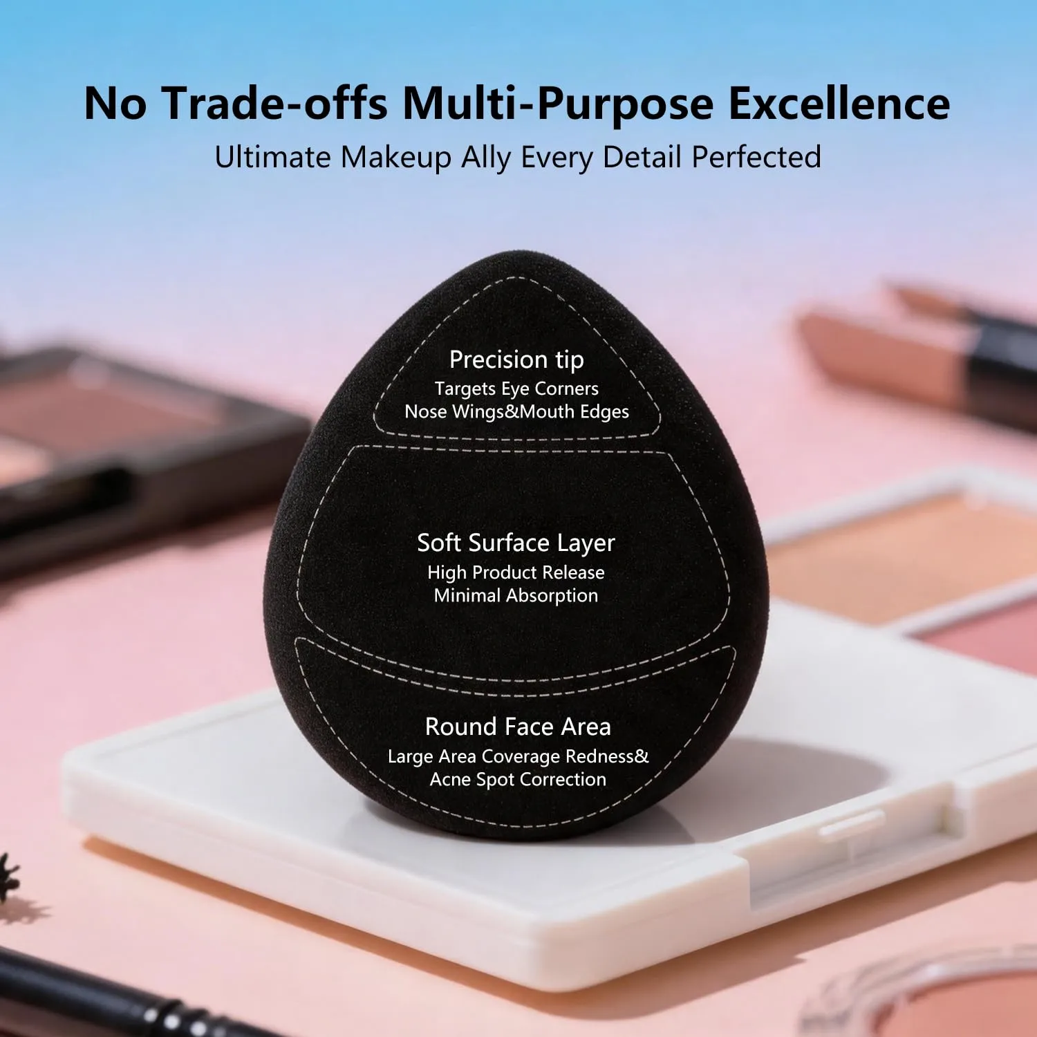 2 Pcs Makeup Puff and Foundation Puff Set, Teardrop Makeup Powder Puffs for Liquid Foundation, Waterdrop Soft Cushion Blender for Flawless Finish, Latex-Free (Black)