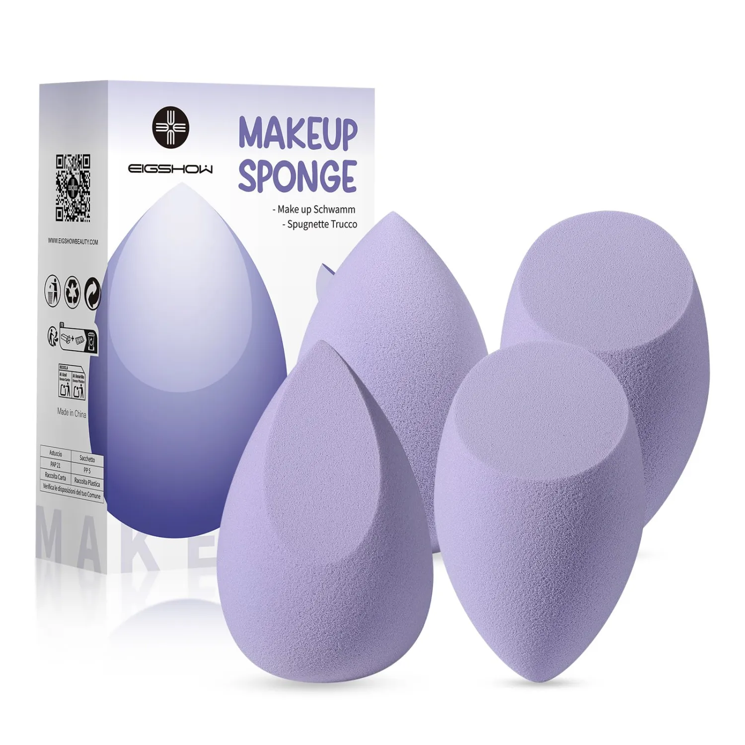 EIGSHOW Makeup Sponge Set, 4Pcs Soft Latex-Free Foundation Blending Sponges for Liquid, Cream & Powder, Wet & Dry Use for Flawless Application (M101)