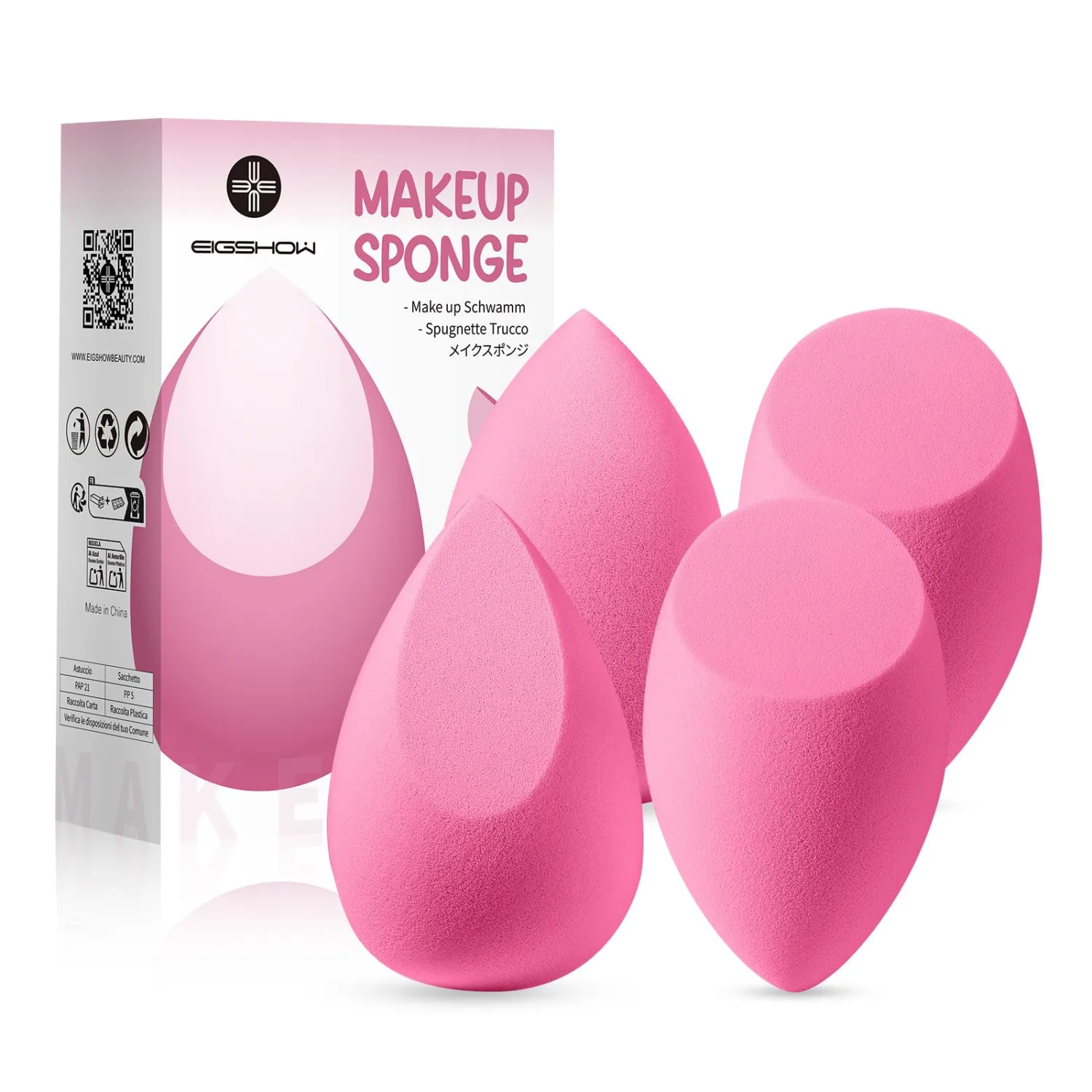EIGSHOW Makeup Sponge Set, 4Pcs Soft Latex-Free Foundation Blending Sponges for Liquid, Cream & Powder, Wet & Dry Use for Flawless Application (M102)