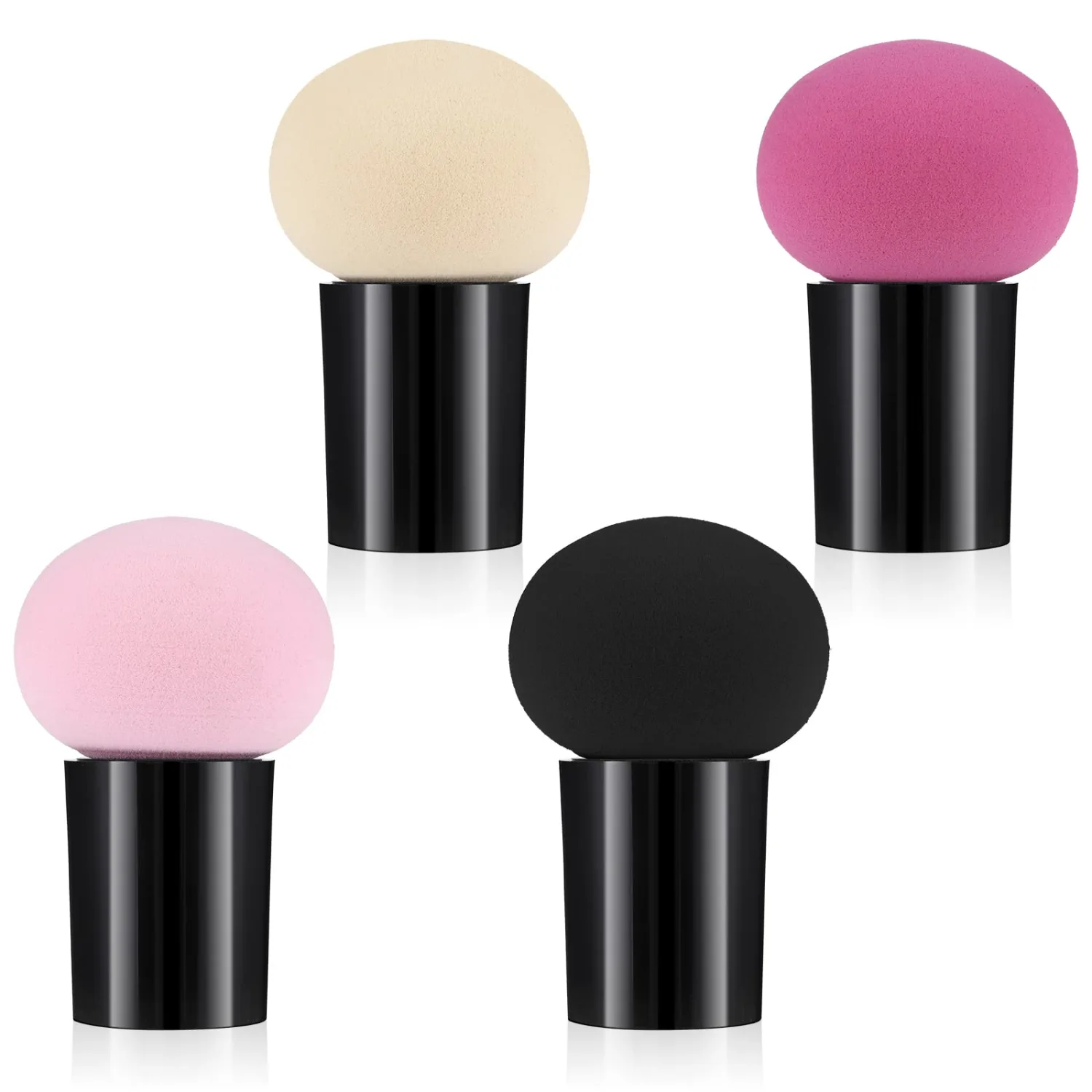 Sibba 4 PCS Makeup Sponge Set with Mini Handle, Foundation Blending Concealer Applicator, Loose Powder Coverage Flat End Head Holder Kit, Cosmetic Face Eye Brush Set for Lightweight Small Holder