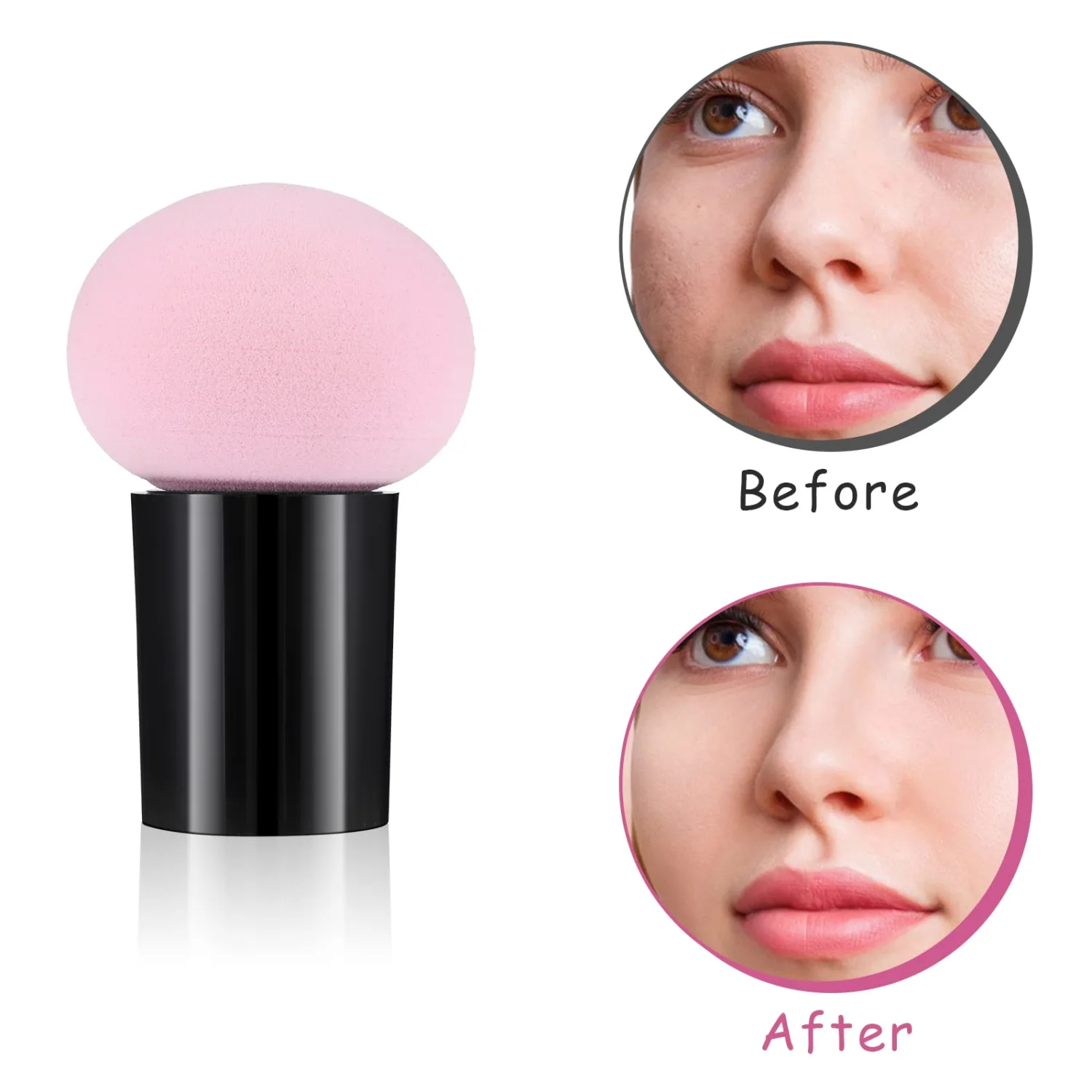 Sibba 4 PCS Makeup Sponge Set with Mini Handle, Foundation Blending Concealer Applicator, Loose Powder Coverage Flat End Head Holder Kit, Cosmetic Face Eye Brush Set for Lightweight Small Holder