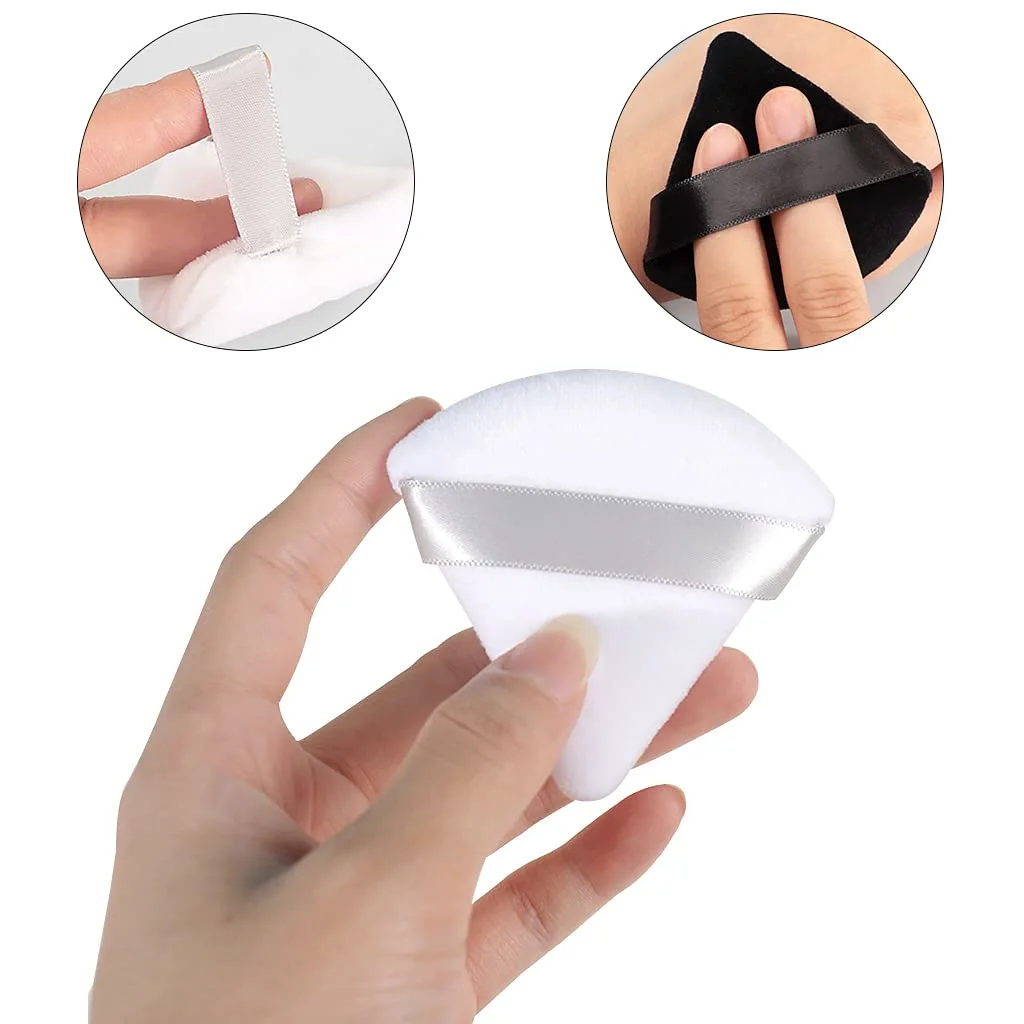 4 facial soft triangle puffs, wet and dry makeup tools, used for powder, mineral powder, body powder, foundation make-up, washable powder puffs (Black)