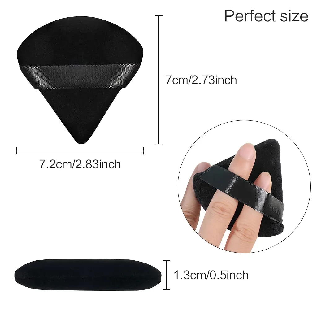 4 facial soft triangle puffs, wet and dry makeup tools, used for powder, mineral powder, body powder, foundation make-up, washable powder puffs (Black)