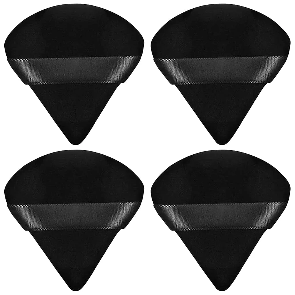 4 facial soft triangle puffs, wet and dry makeup tools, used for powder, mineral powder, body powder, foundation make-up, washable powder puffs (Black)