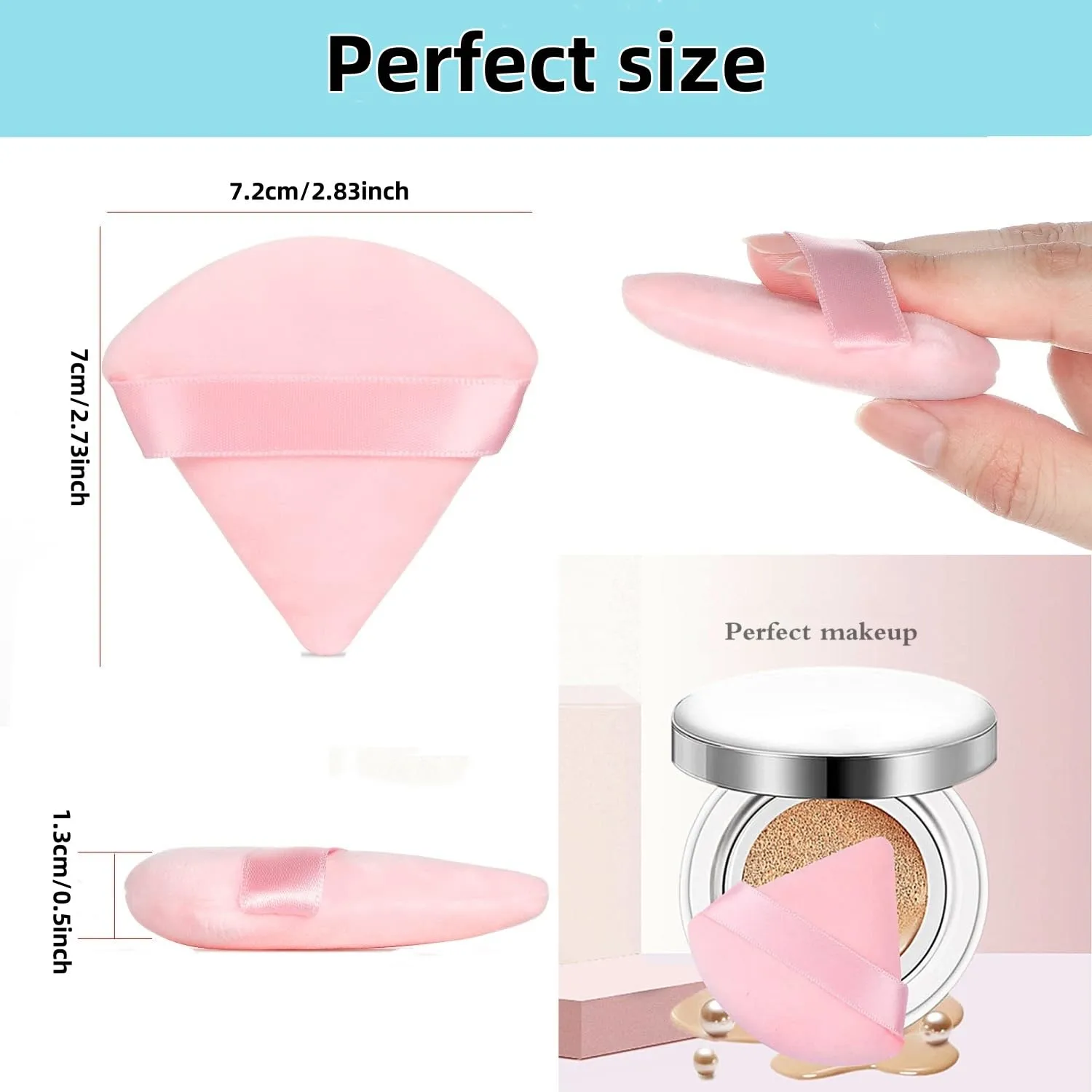 4 facial soft triangle puffs, wet and dry makeup tools, used for powder, mineral powder, body powder, foundation make-up, washable powder puffs (Pink)
