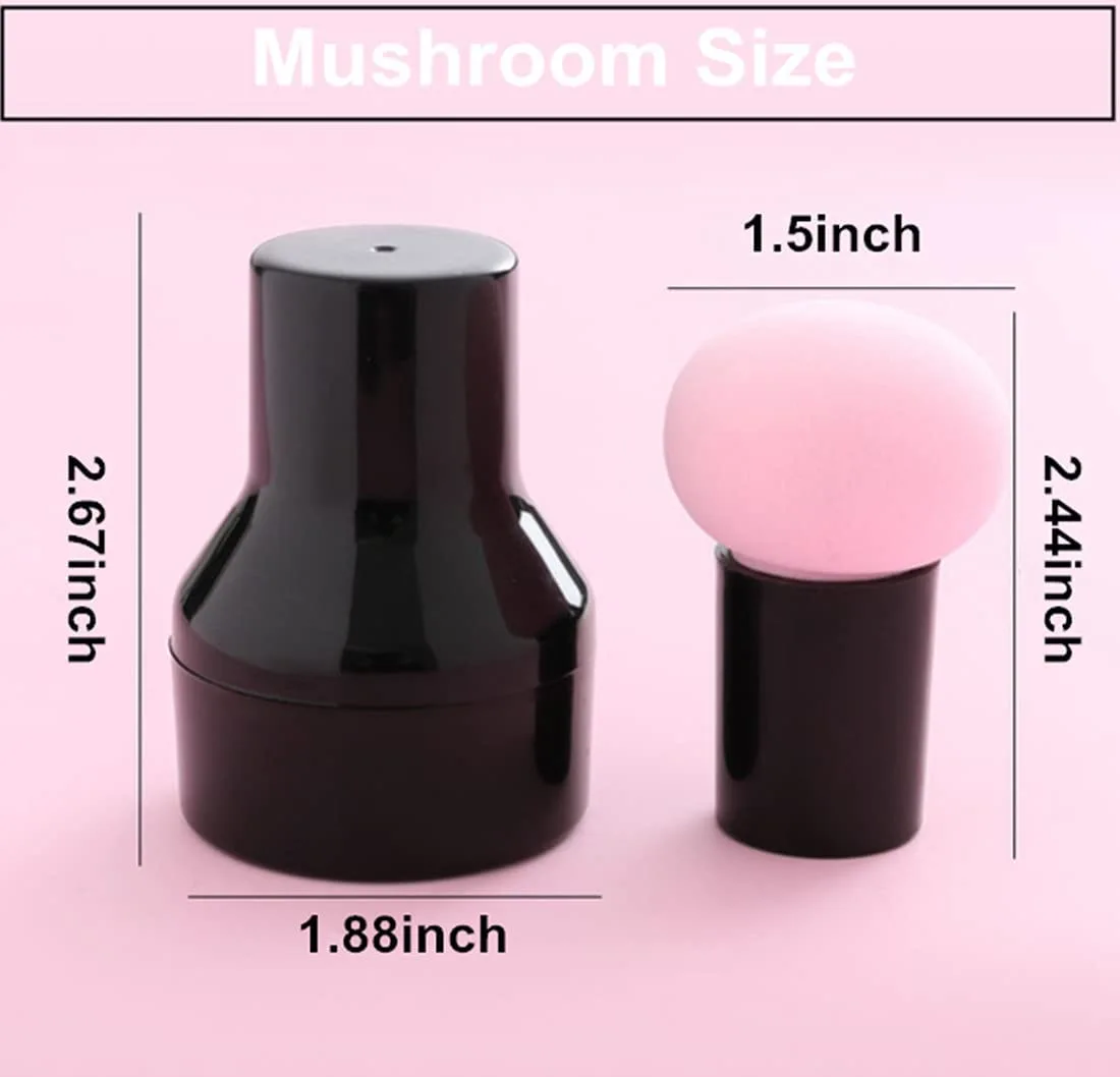 Mushroom Makeup Sponge Cosmetic Blender Puff Latex Free Face Sponge Beauty Puff Makeup Brush Sponge with Handle Case for Concealer BB Cream Foundation Makeup Tools (3 Pack, Skin Color)