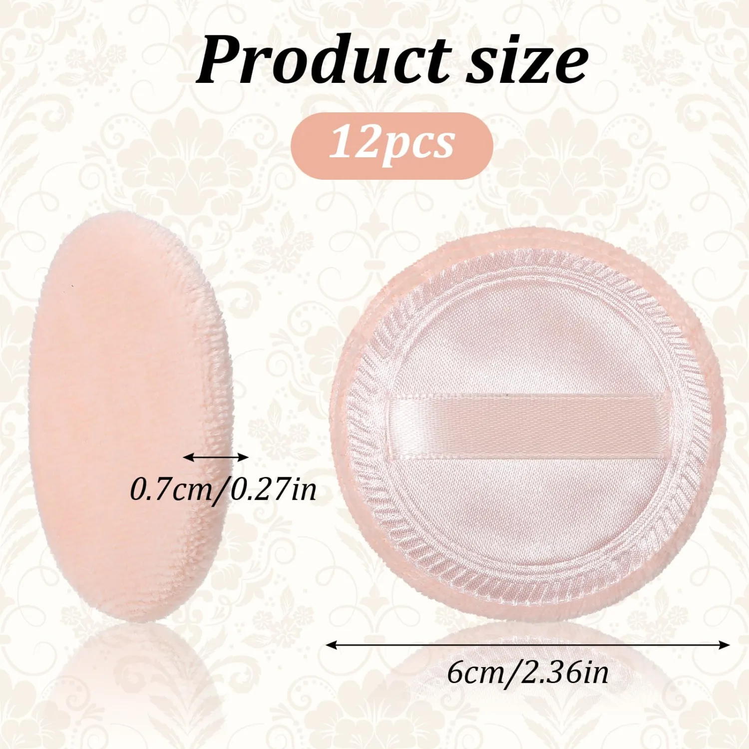 12 Pcs Makeup Pads for Face, Soft Round Makeup Puff with Ribbon Reusable Setting Puff Beauty Makeups Tools for Loose Setting Press(Skin-Colored)