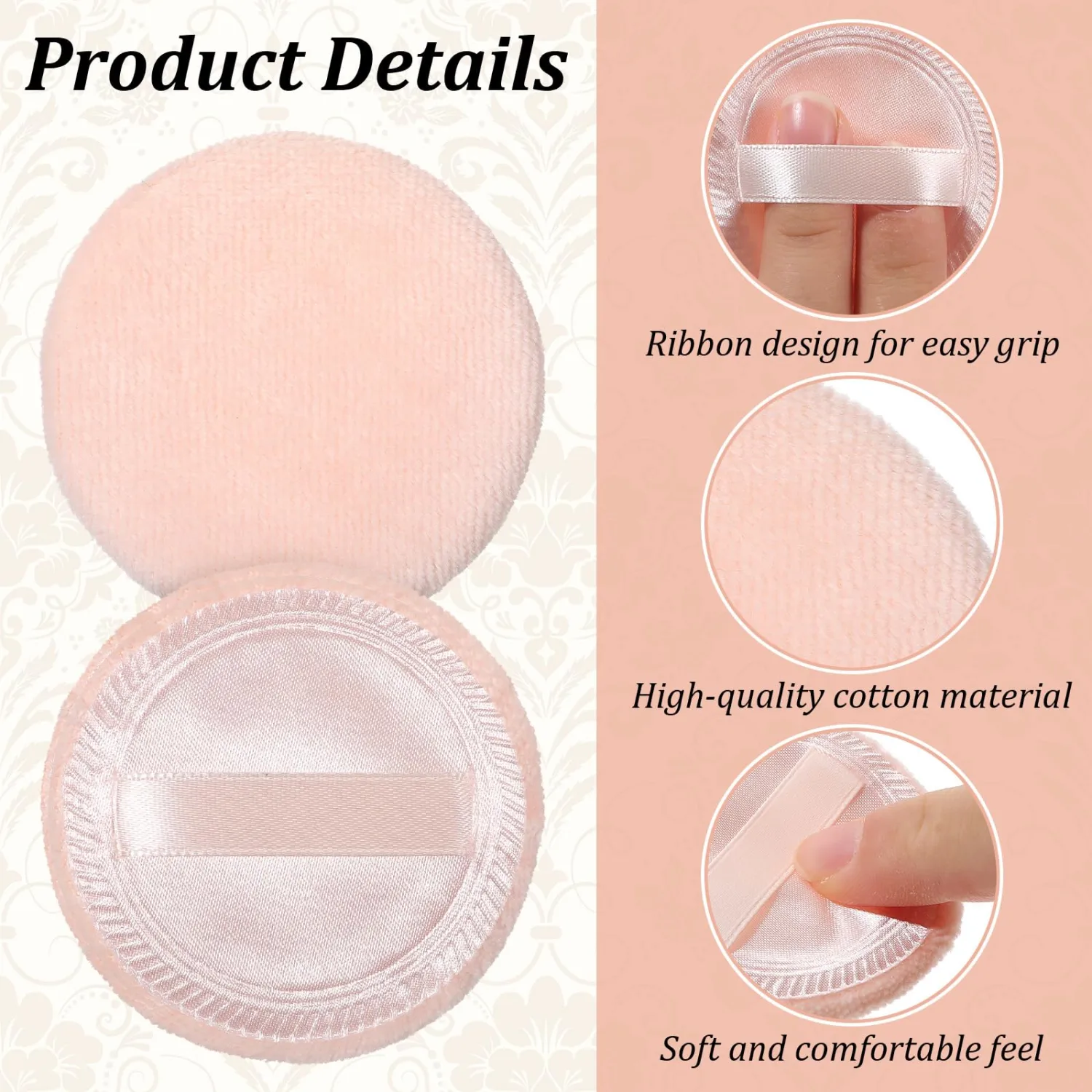 12 Pcs Makeup Pads for Face, Soft Round Makeup Puff with Ribbon Reusable Setting Puff Beauty Makeups Tools for Loose Setting Press(Skin-Colored)