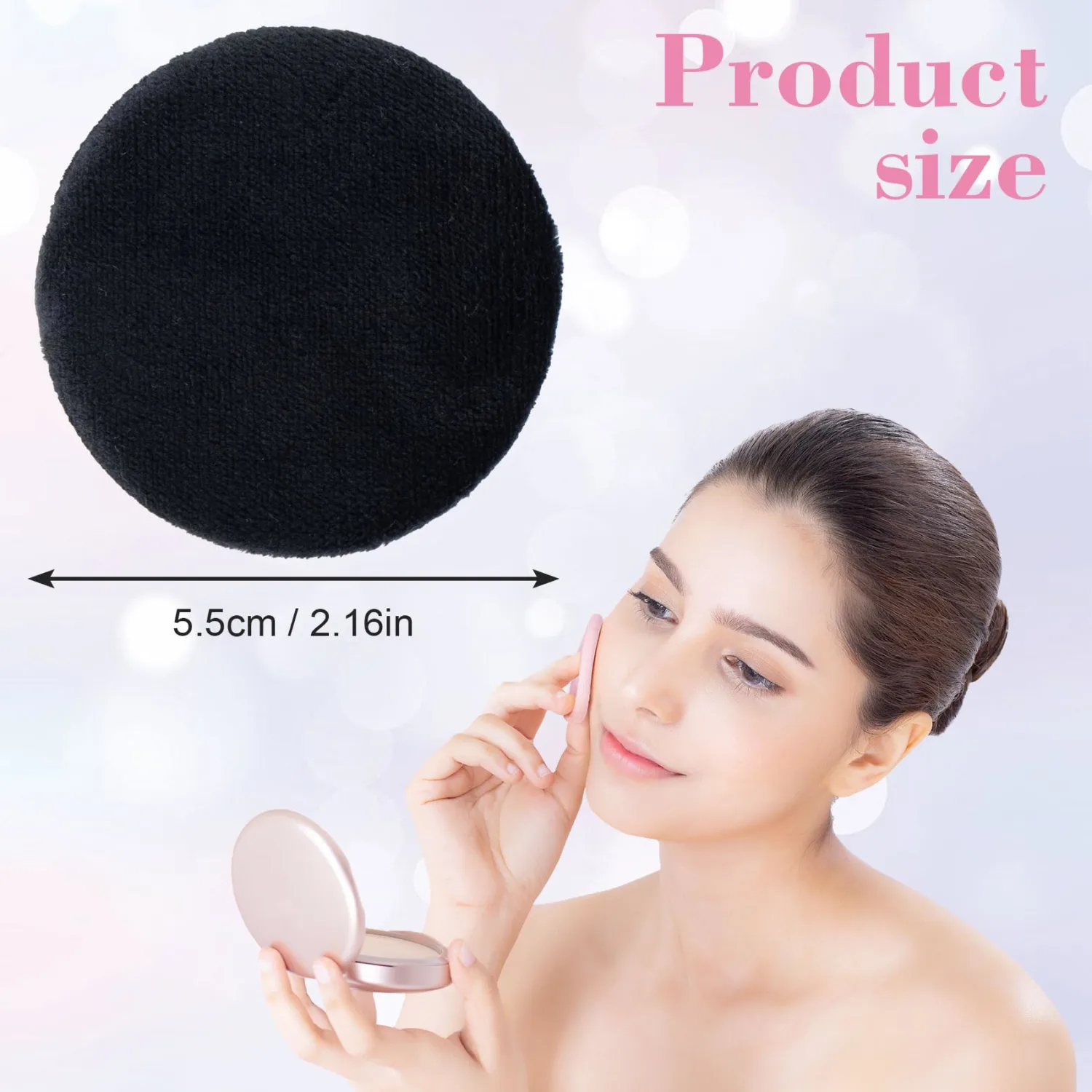 HINZIC 13 Pack 60mm Round Powder Puffs for Foundation Makeup Applicators, Soft Cotton Skin-Friendly Face Powder Sponge Velour Velet Puffs Pads for Cream Cosmetics- Black