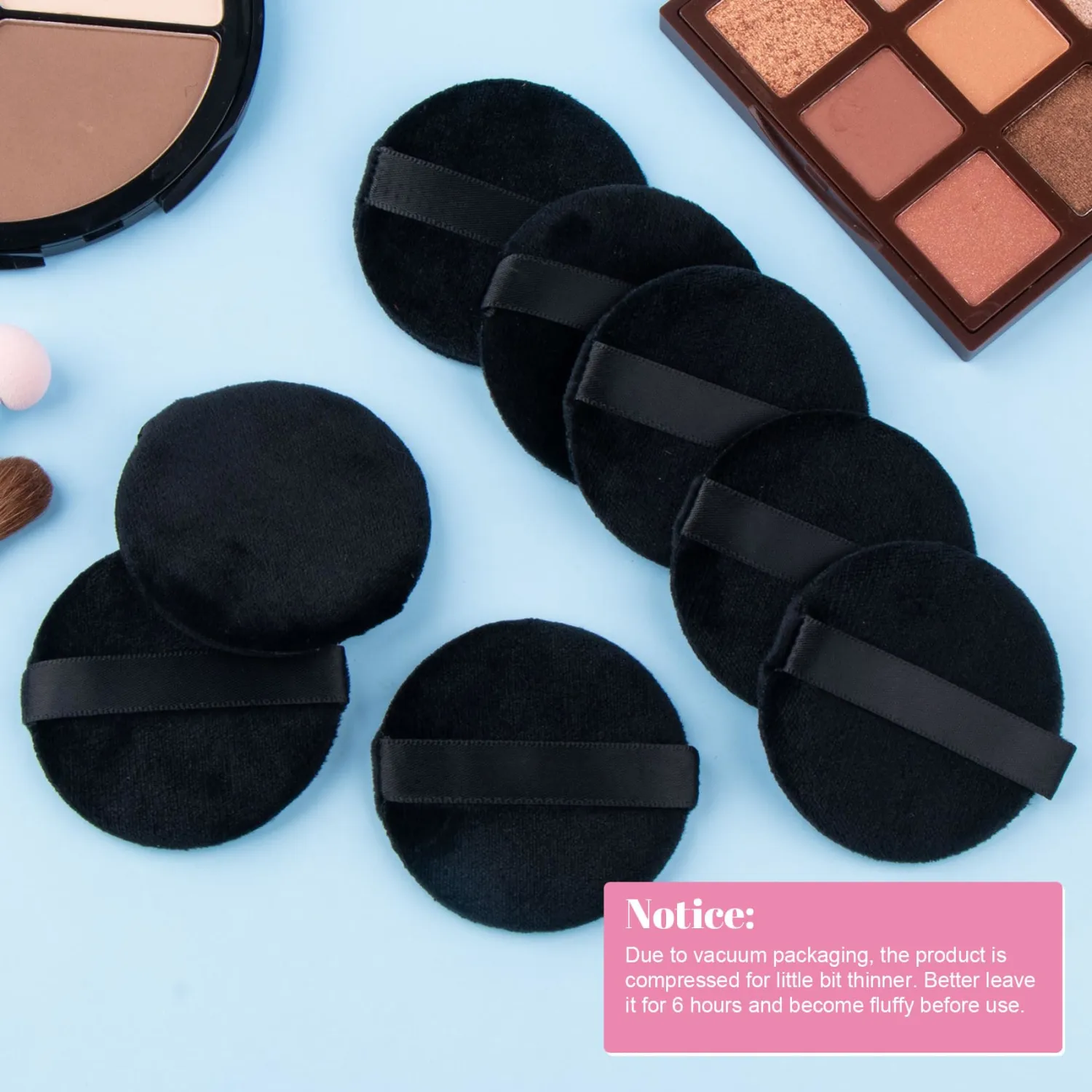 HINZIC 13 Pack 60mm Round Powder Puffs for Foundation Makeup Applicators, Soft Cotton Skin-Friendly Face Powder Sponge Velour Velet Puffs Pads for Cream Cosmetics- Black