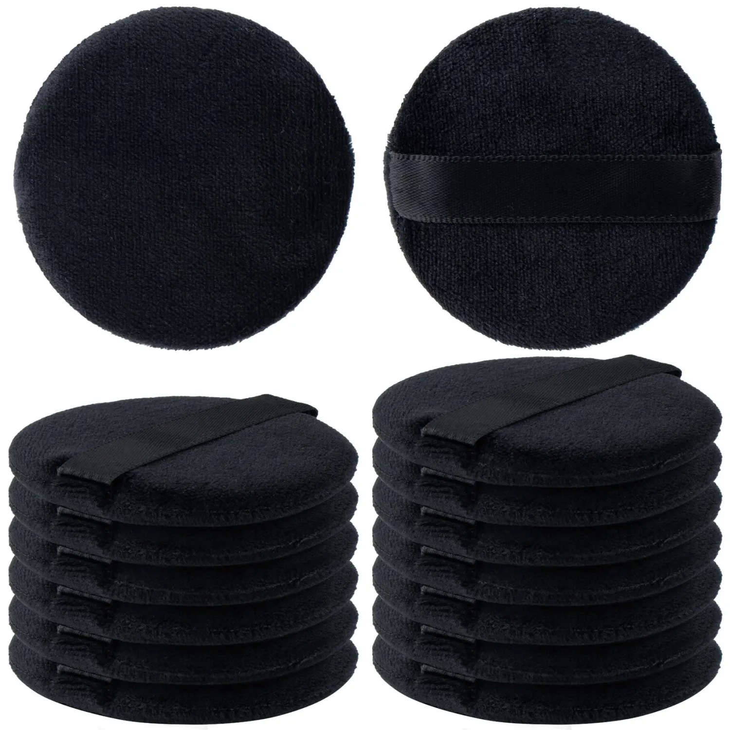 HINZIC 13 Pack 60mm Round Powder Puffs for Foundation Makeup Applicators, Soft Cotton Skin-Friendly Face Powder Sponge Velour Velet Puffs Pads for Cream Cosmetics- Black