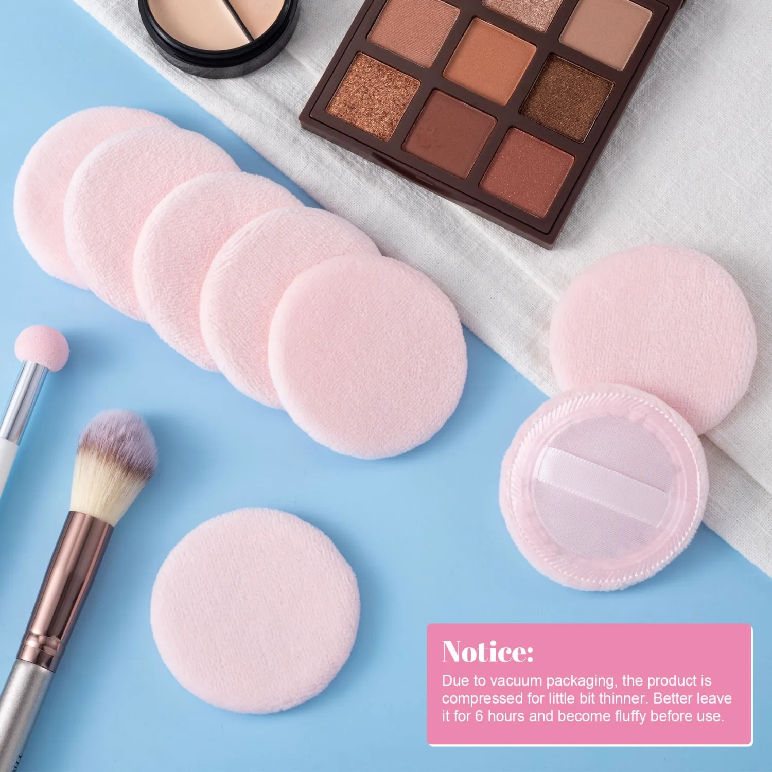 HINZIC 12 Pack 60mm Round Powder Puffs for Foundation Makeup Applicators, Soft Cotton Skin-Friendly Face Powder Sponge Velour Velet Puffs Pads for Cream Cosmetics- Pink