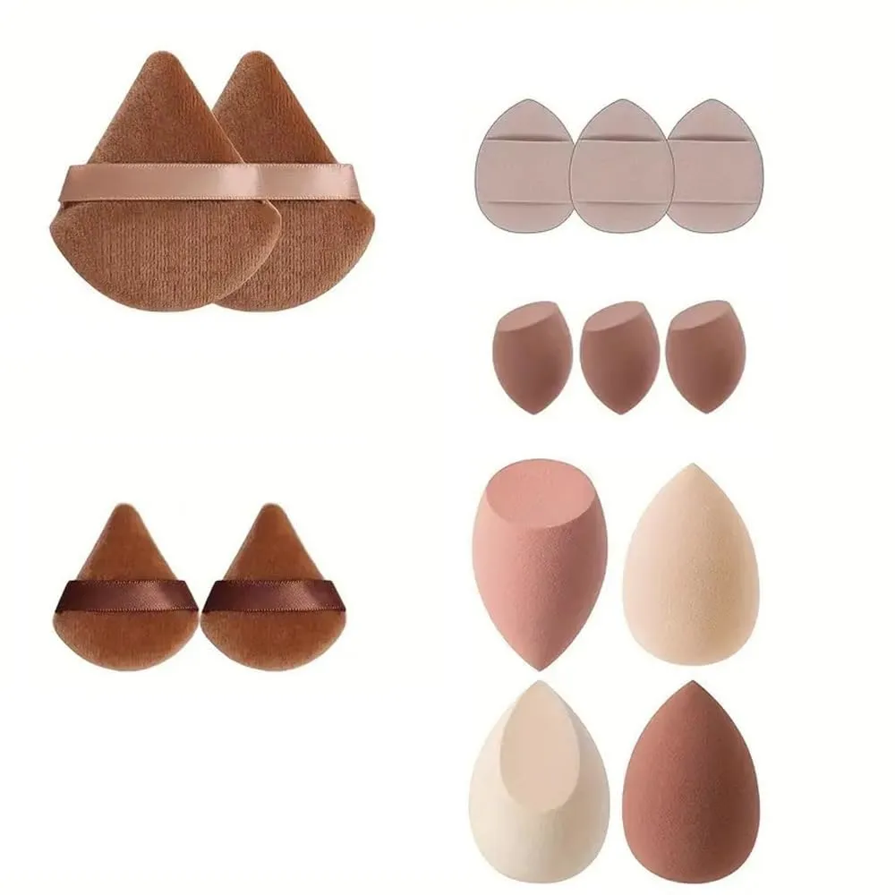 MELADY 14-Piece Makeup Tool Set, Beauty Blender & Thumb Puffs, Soft Cotton & Mini Sponges, Washable Velour Applicators for Foundation Concealer (Pack of 14) (coffee)