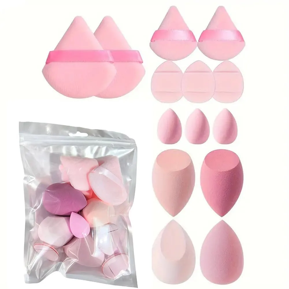 MELADY 14-Piece Makeup Tool Set, Beauty Blender & Thumb Puffs, Soft Cotton & Mini Sponges, Washable Velour Applicators for Foundation Concealer (Pack of 14) (pink)