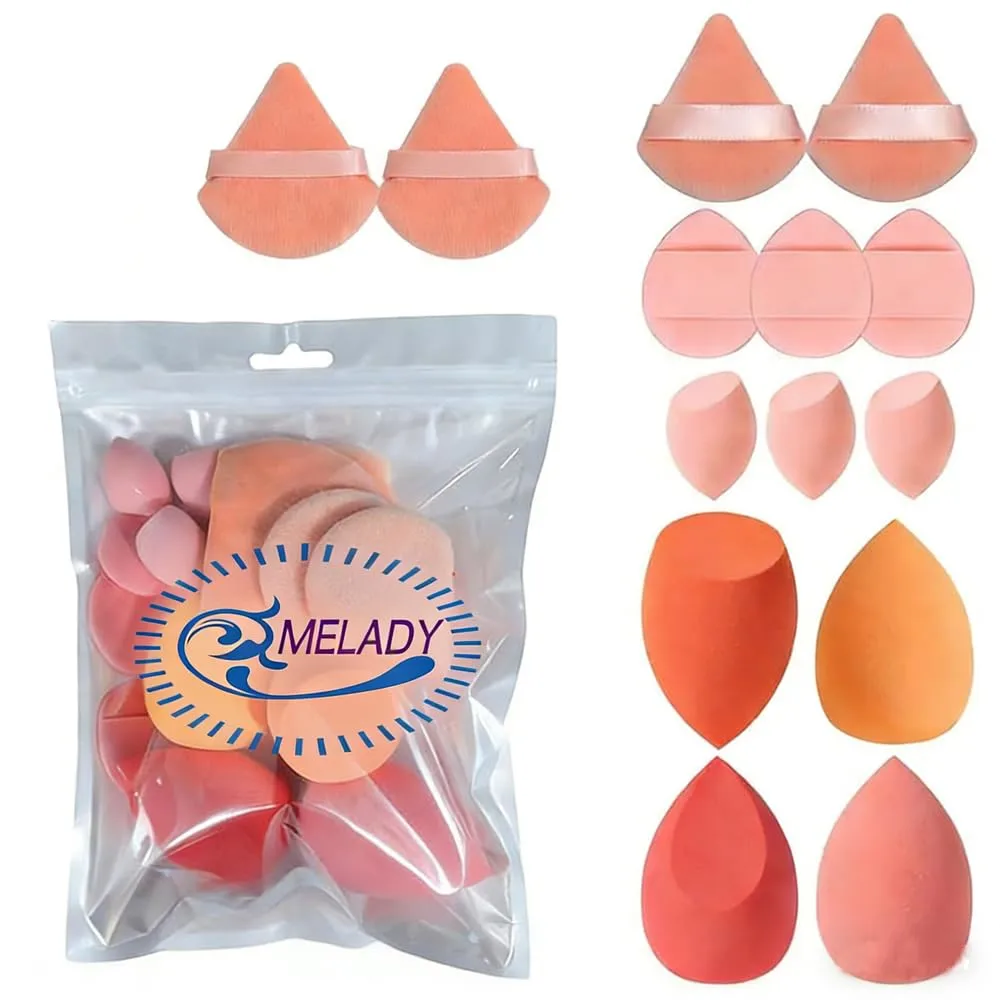MELADY 14-Piece Makeup Tool Set, Beauty Blender & Thumb Puffs, Soft Cotton & Mini Sponges, Washable Velour Applicators for Foundation Concealer (Pack of 14) (pink)