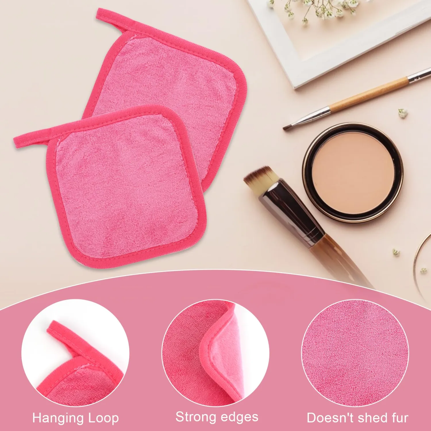 Puomue Makeup Remover Cloth 12 Pack, Ultra Soft and Reusable Microfiber Makeup Remover Towels for All Skin Types, Perfect Face Towels for Women, 6 Inch X 6 Inch, Rose Red